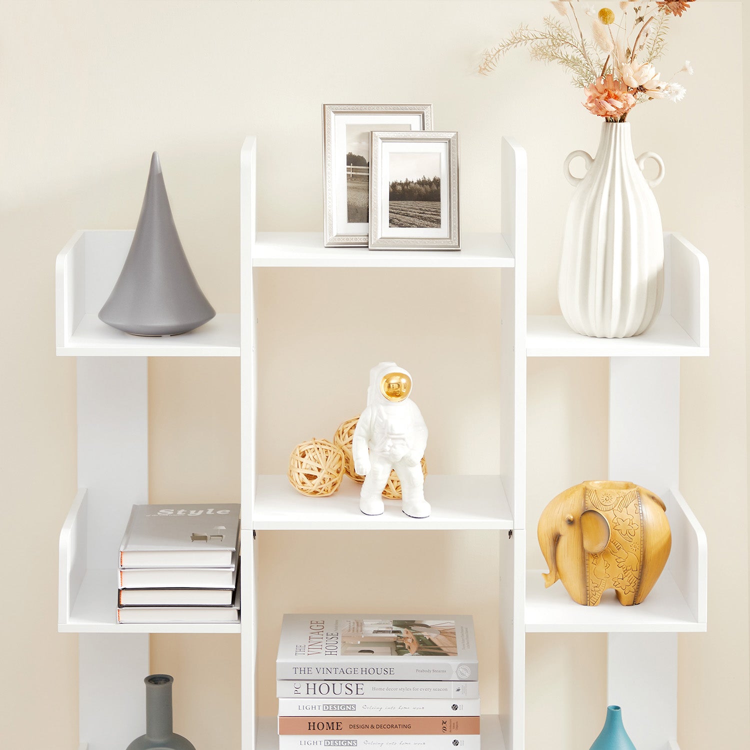 Tree-Shaped Bookcase - Particleboard - White - with 13 Storage Shelves