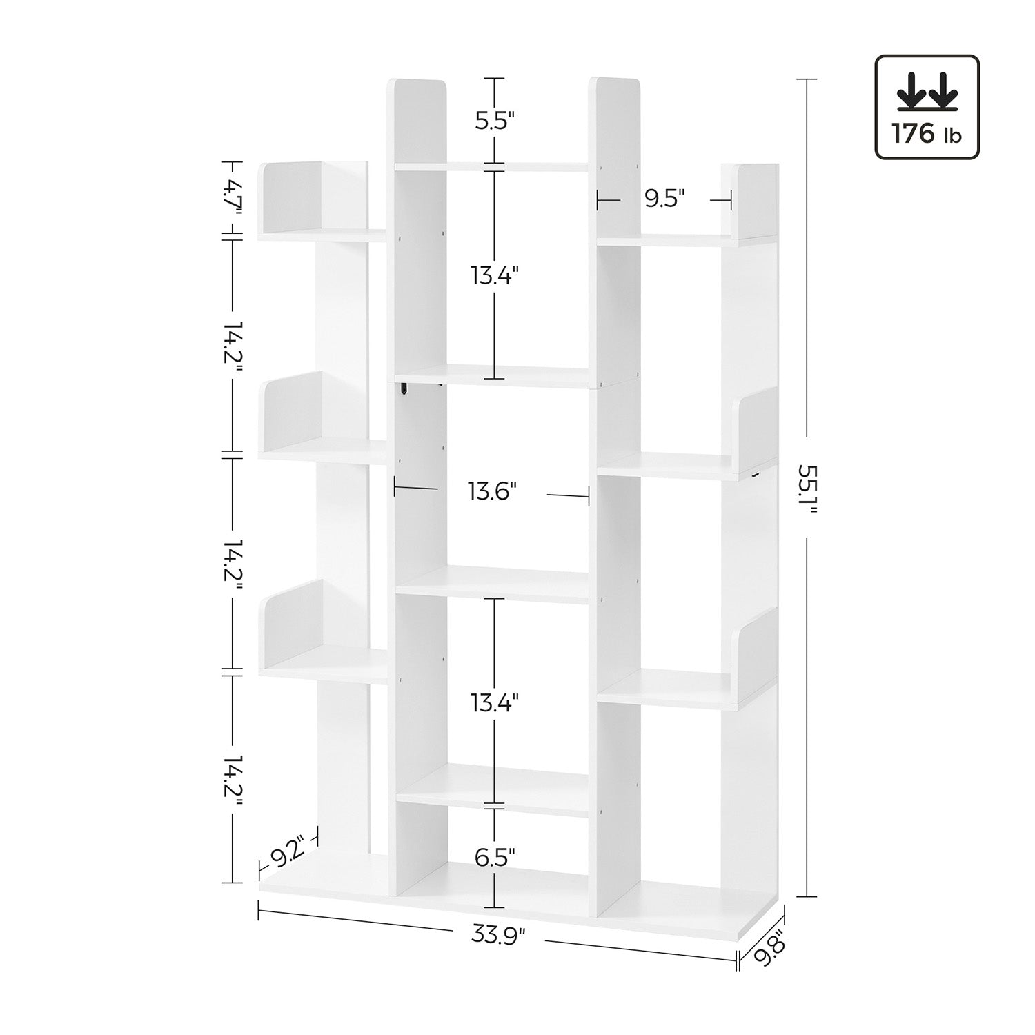 Tree-Shaped Bookcase - Particleboard - White - with 13 Storage Shelves