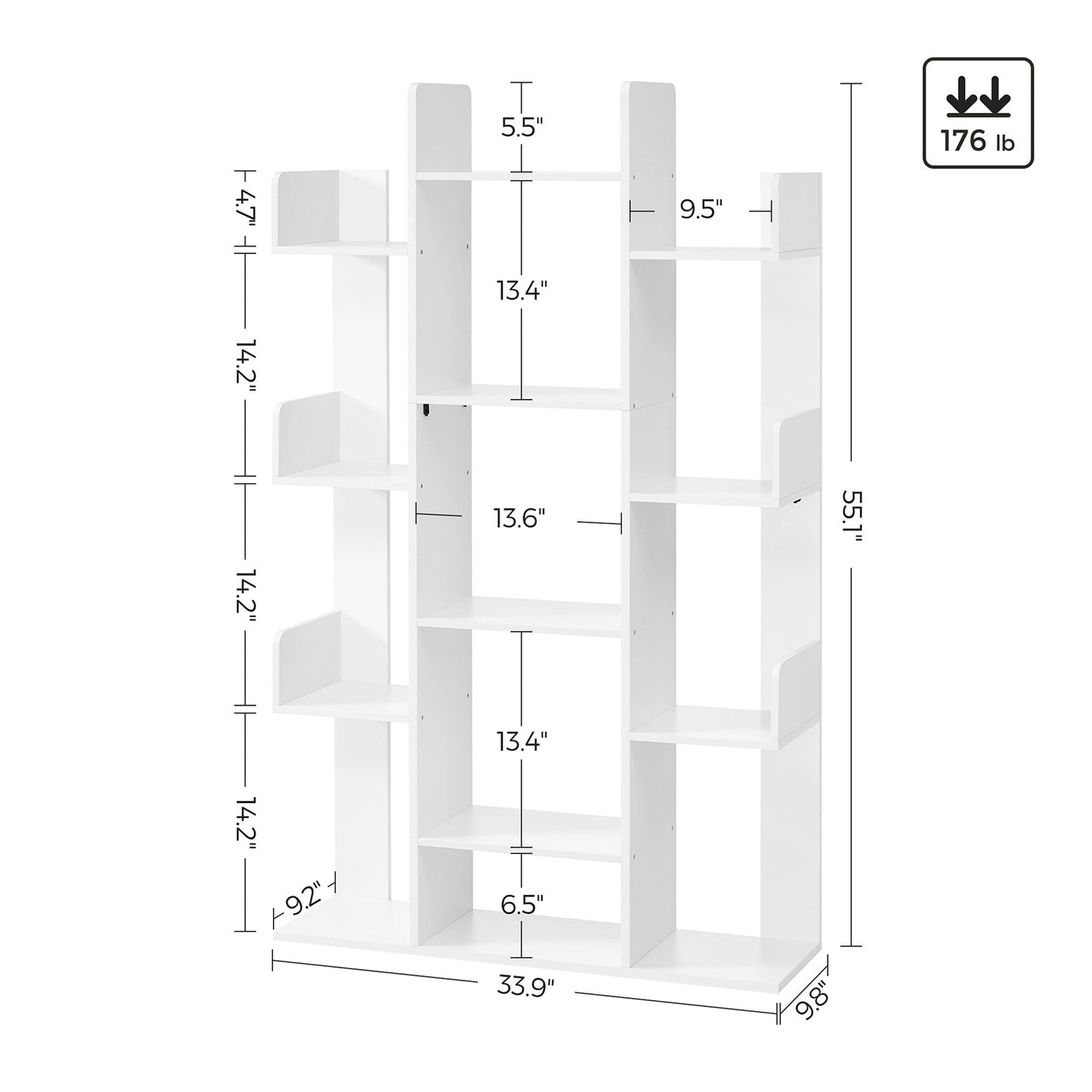 Tree-Shaped Bookcase - Particleboard - White - with 13 Storage Shelves