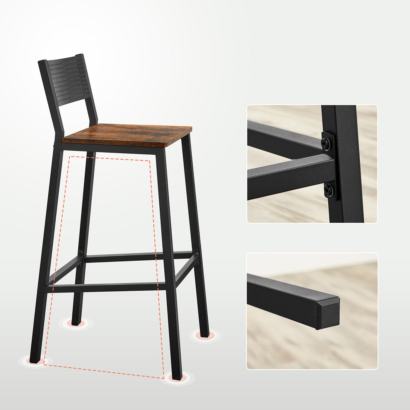 Bar Stool Set of 2 - Metal - Counter Height