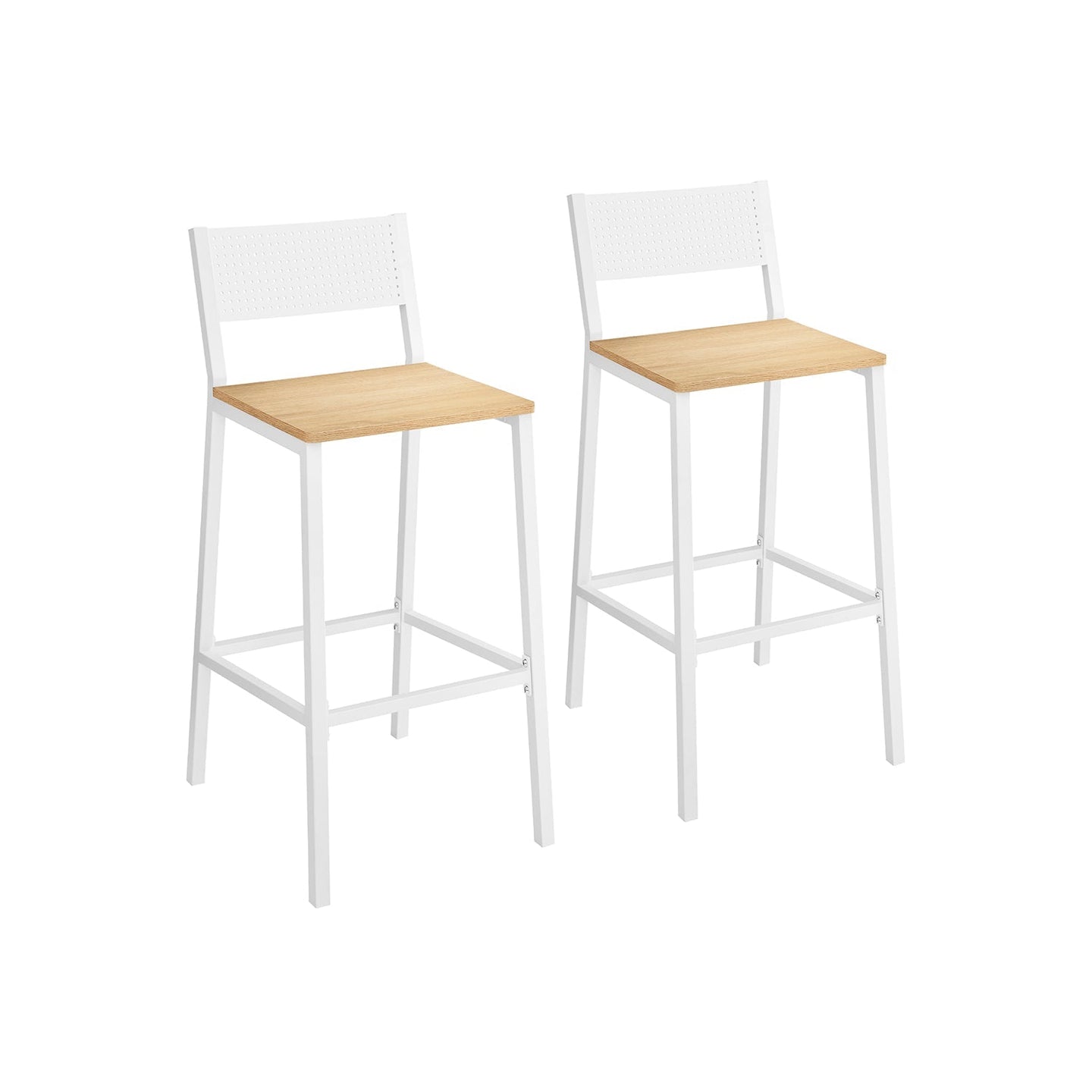 Set of 2 Kitchen Bar Stools - Oak - Beige and White