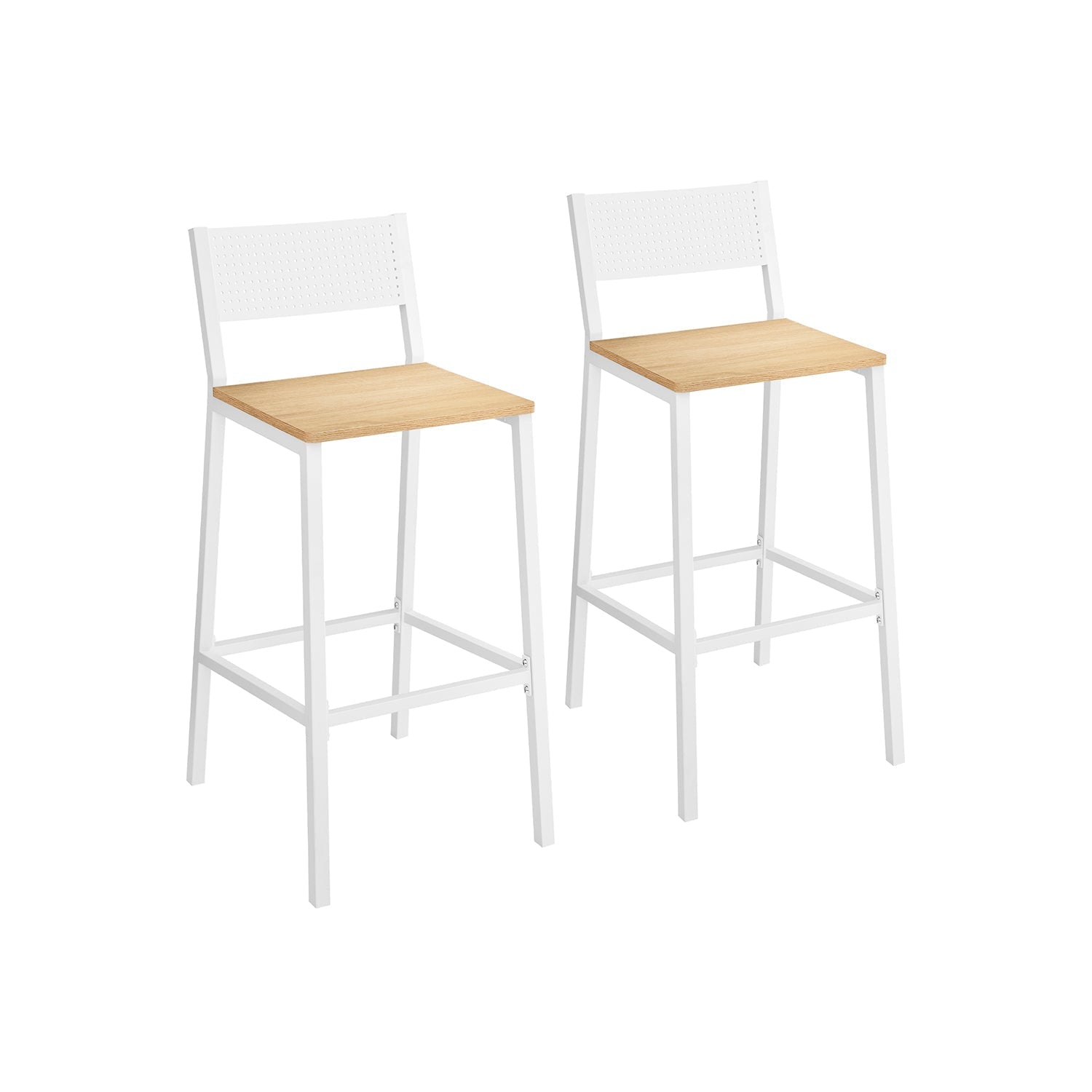 Set of 2 Kitchen Bar Stools - Oak - Beige and White