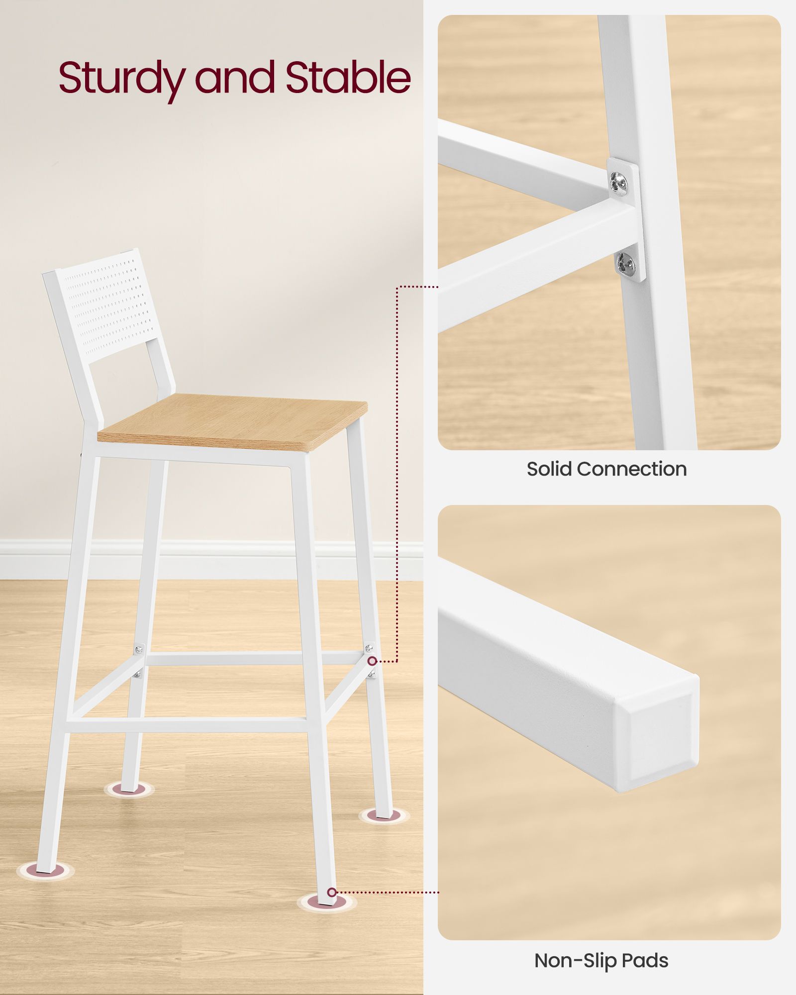 Set of 2 Kitchen Bar Stools - Oak - Beige and White