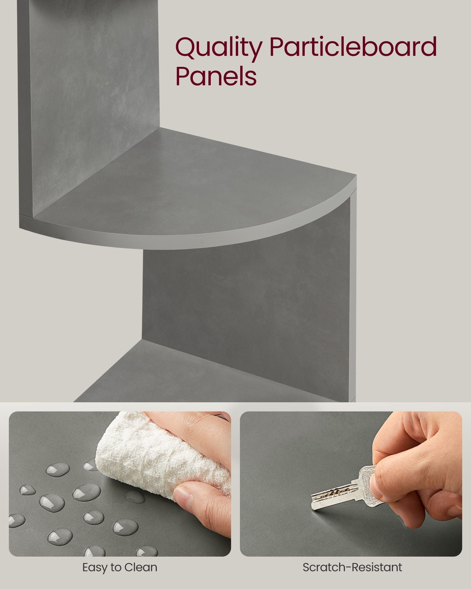 5-Tier Wall-Mounted Corner Shelf - Wood - Dove Grey - Versatile Display for Living Room