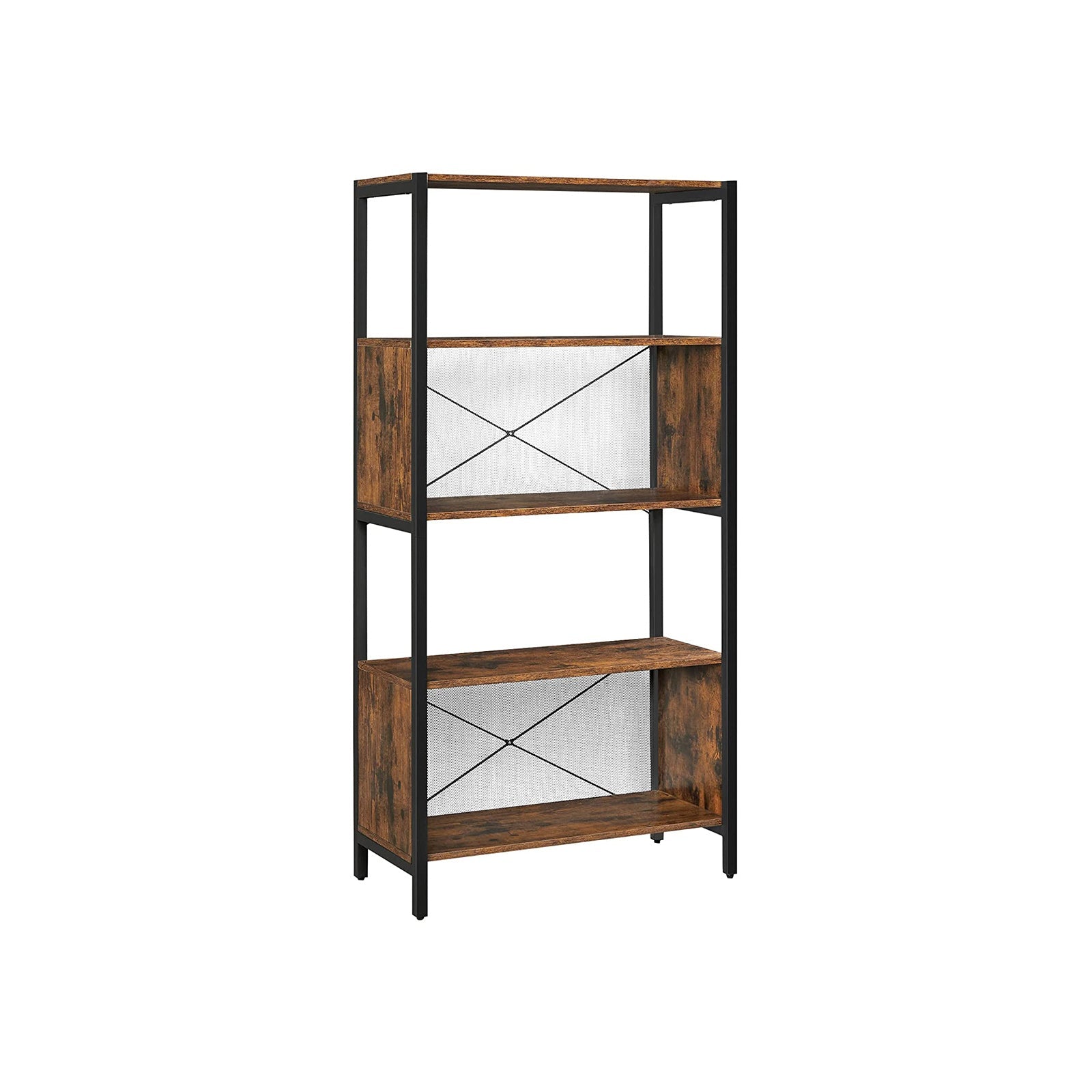 Bookcase - 5-Tier with Mesh Backs - Wood - Rustic Brown and Black