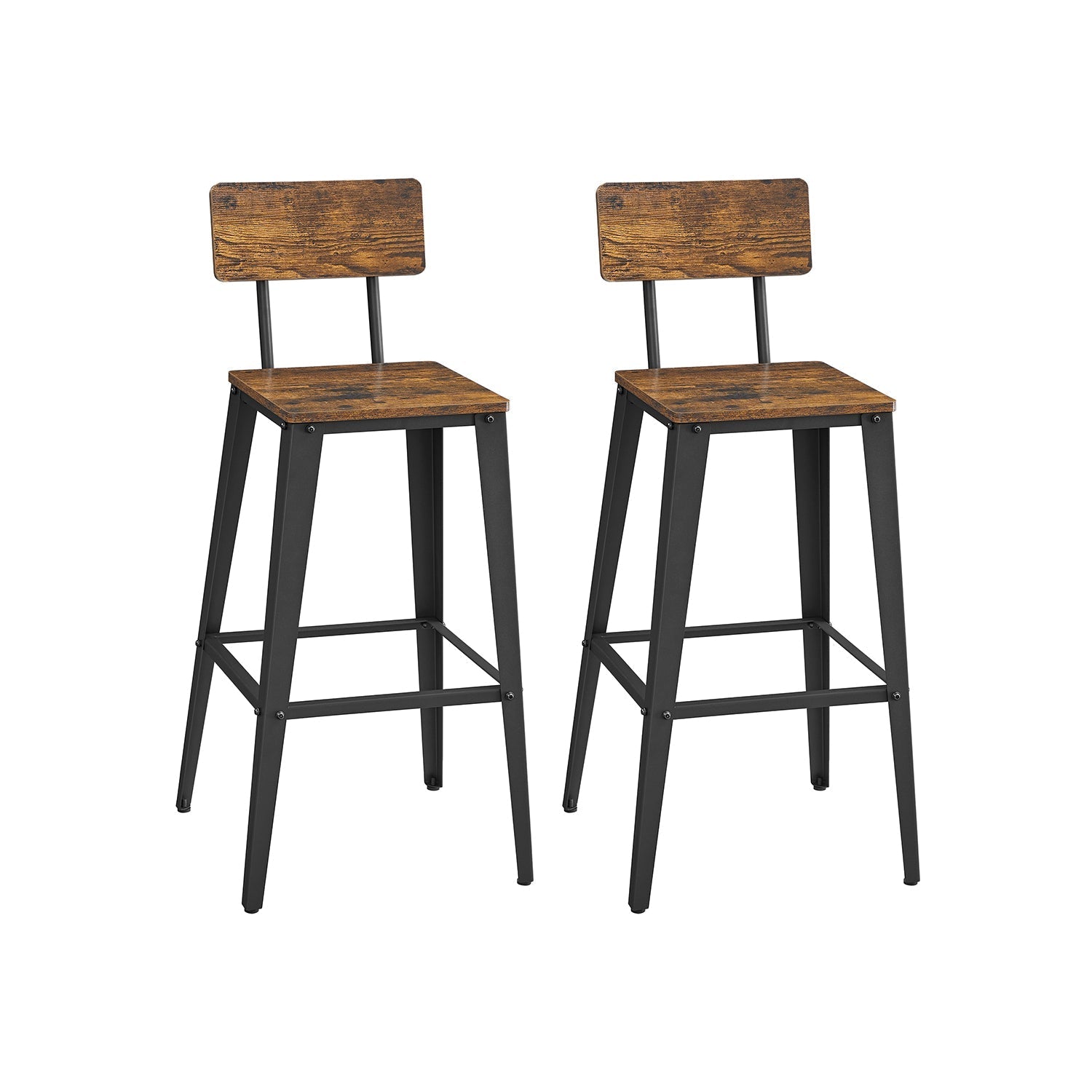 Industrial Steel Bar Stools Set of 2 - Steel - Rustic Brown and Black