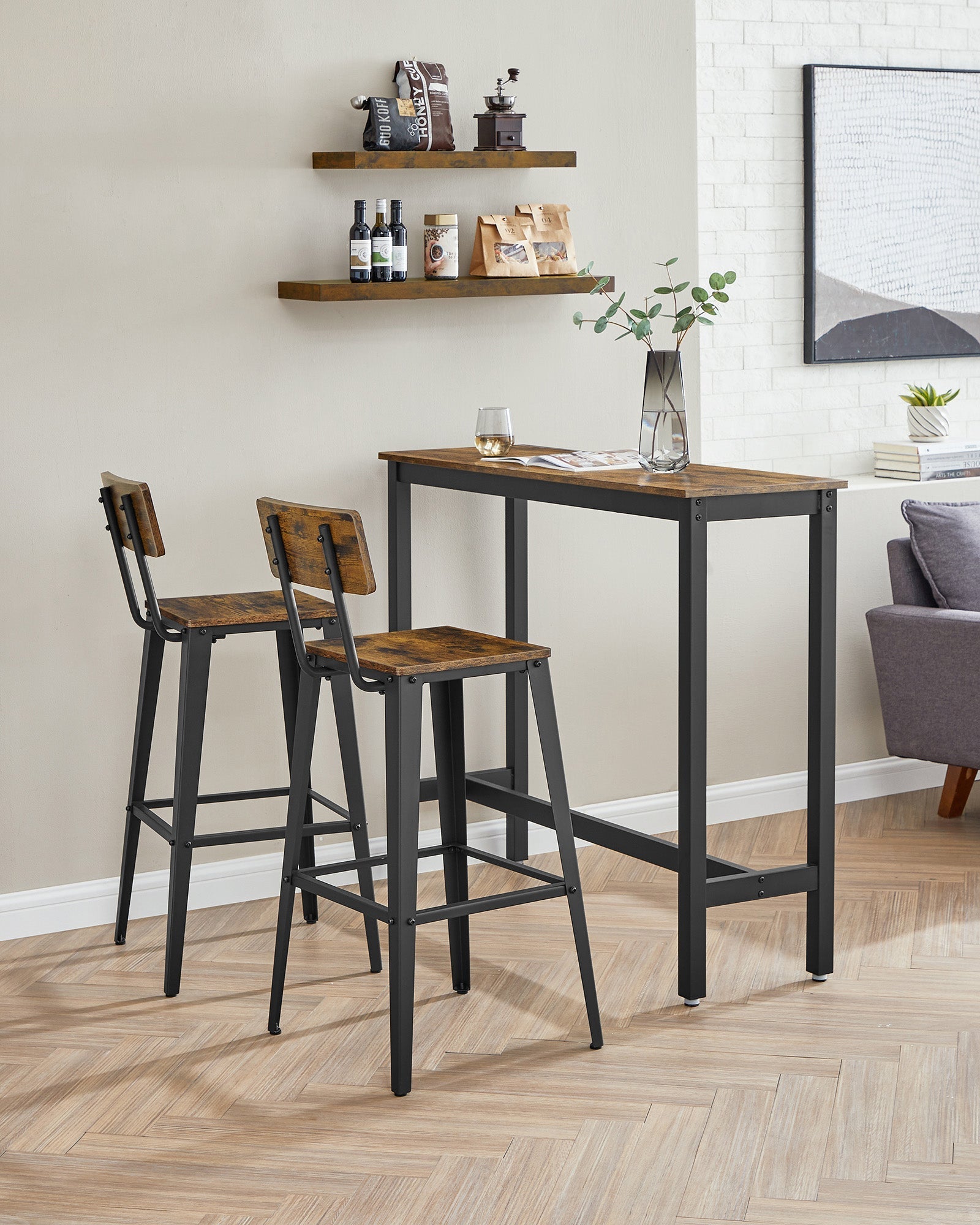 Industrial Steel Bar Stools Set of 2 - Steel - Rustic Brown and Black