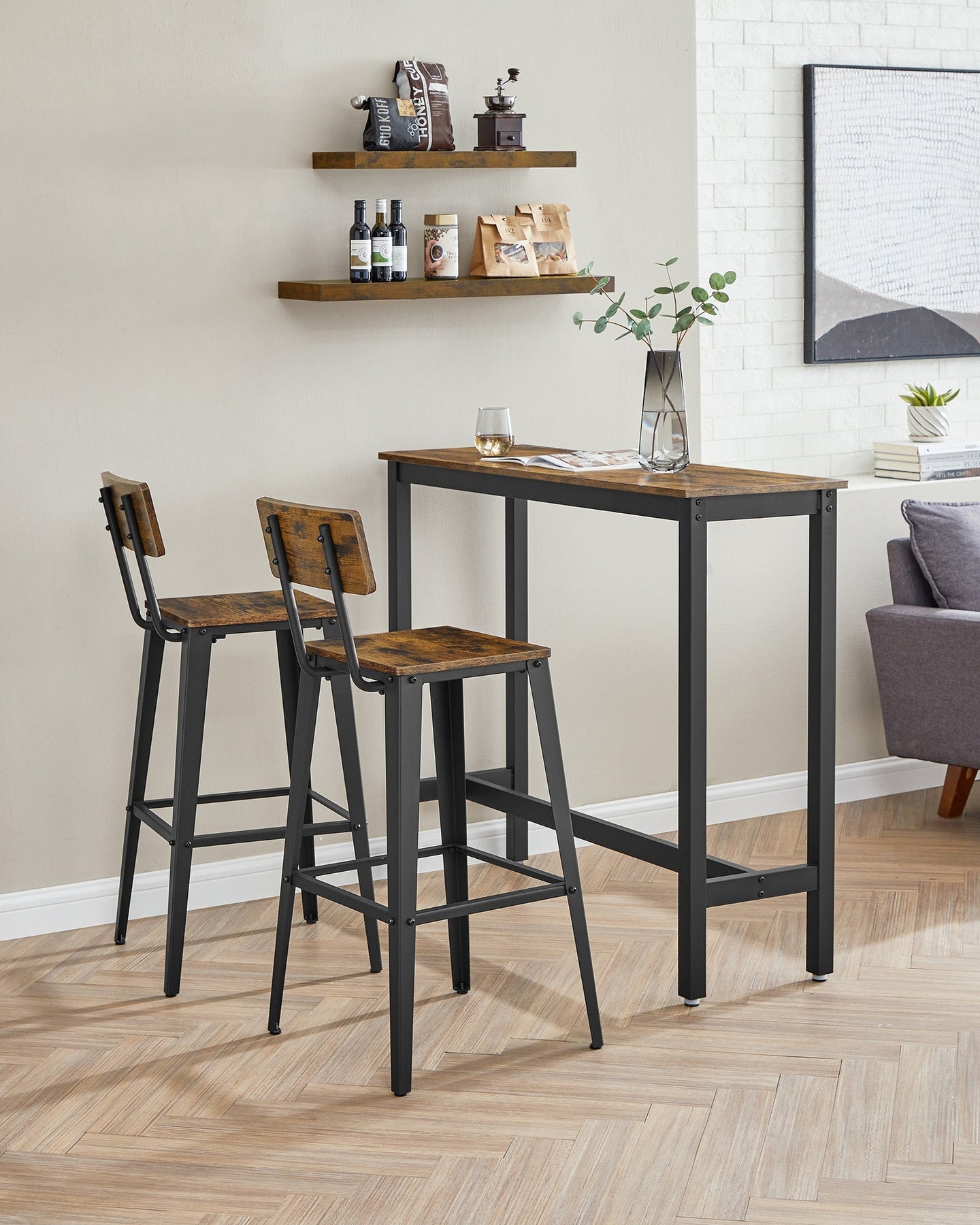 Industrial Steel Bar Stools Set of 2 - Steel - Rustic Brown and Black