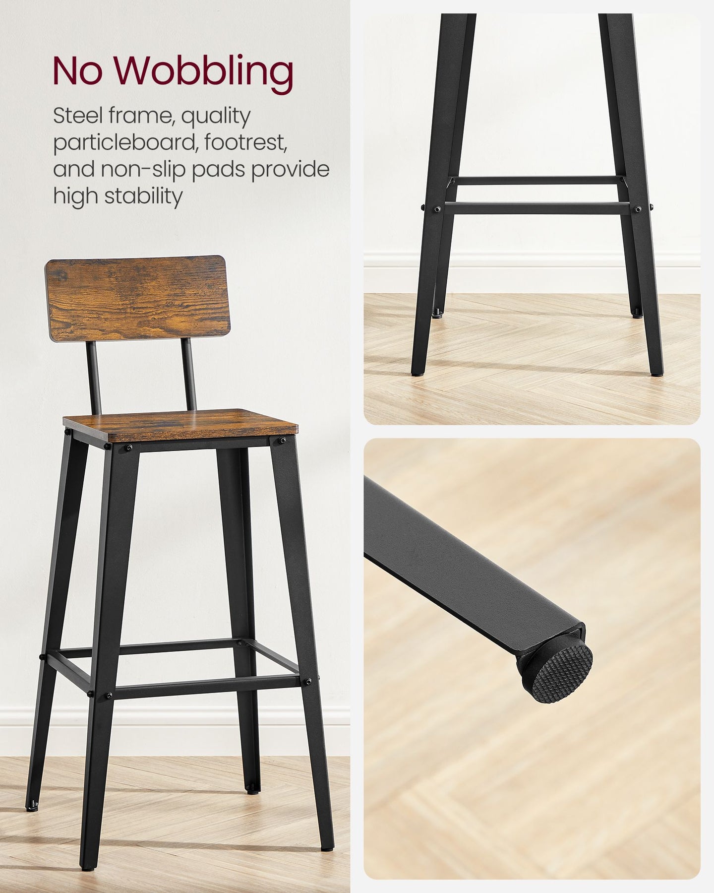 Industrial Steel Bar Stools Set of 2 - Steel - Rustic Brown and Black