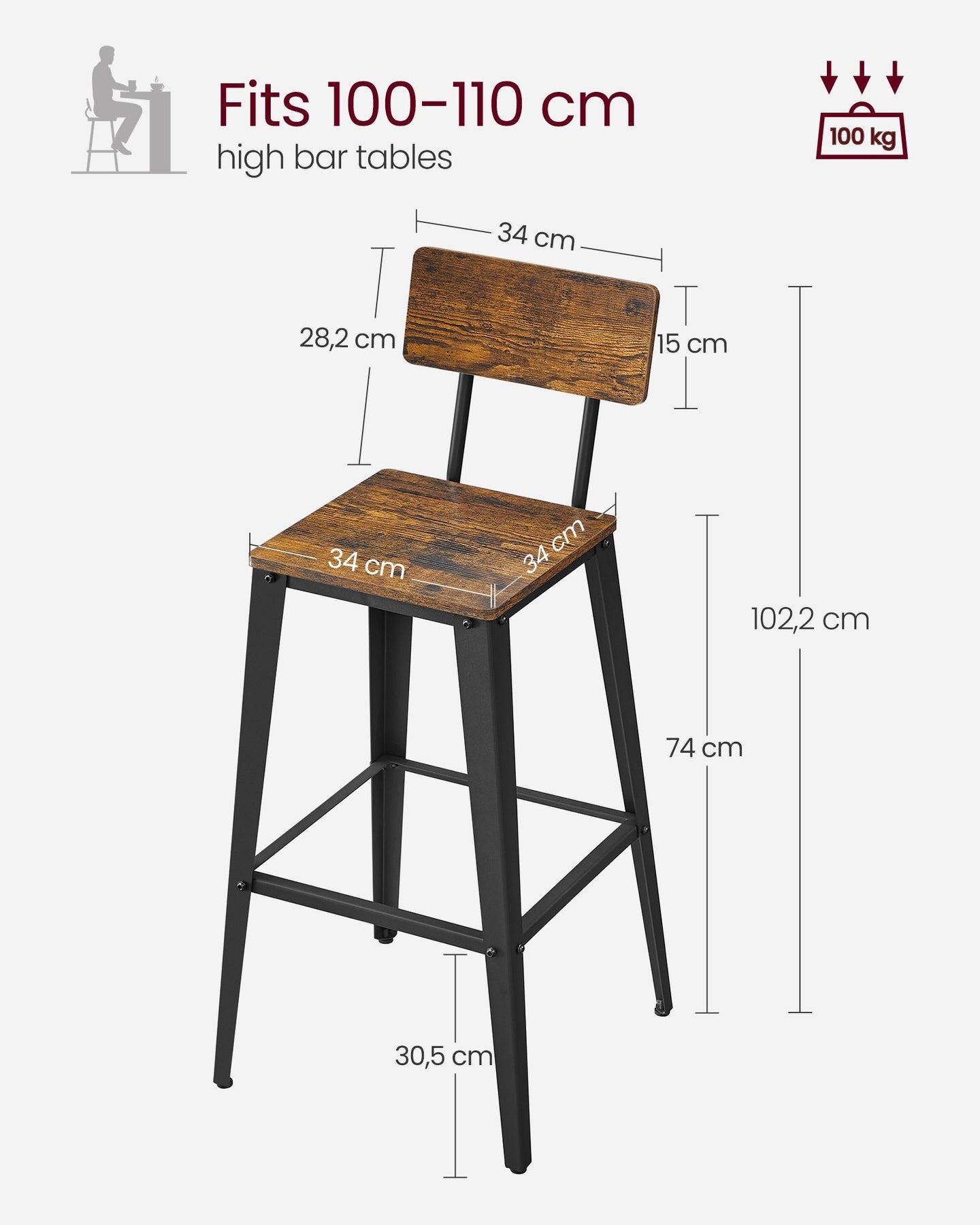 Industrial Steel Bar Stools Set of 2 - Steel - Rustic Brown and Black