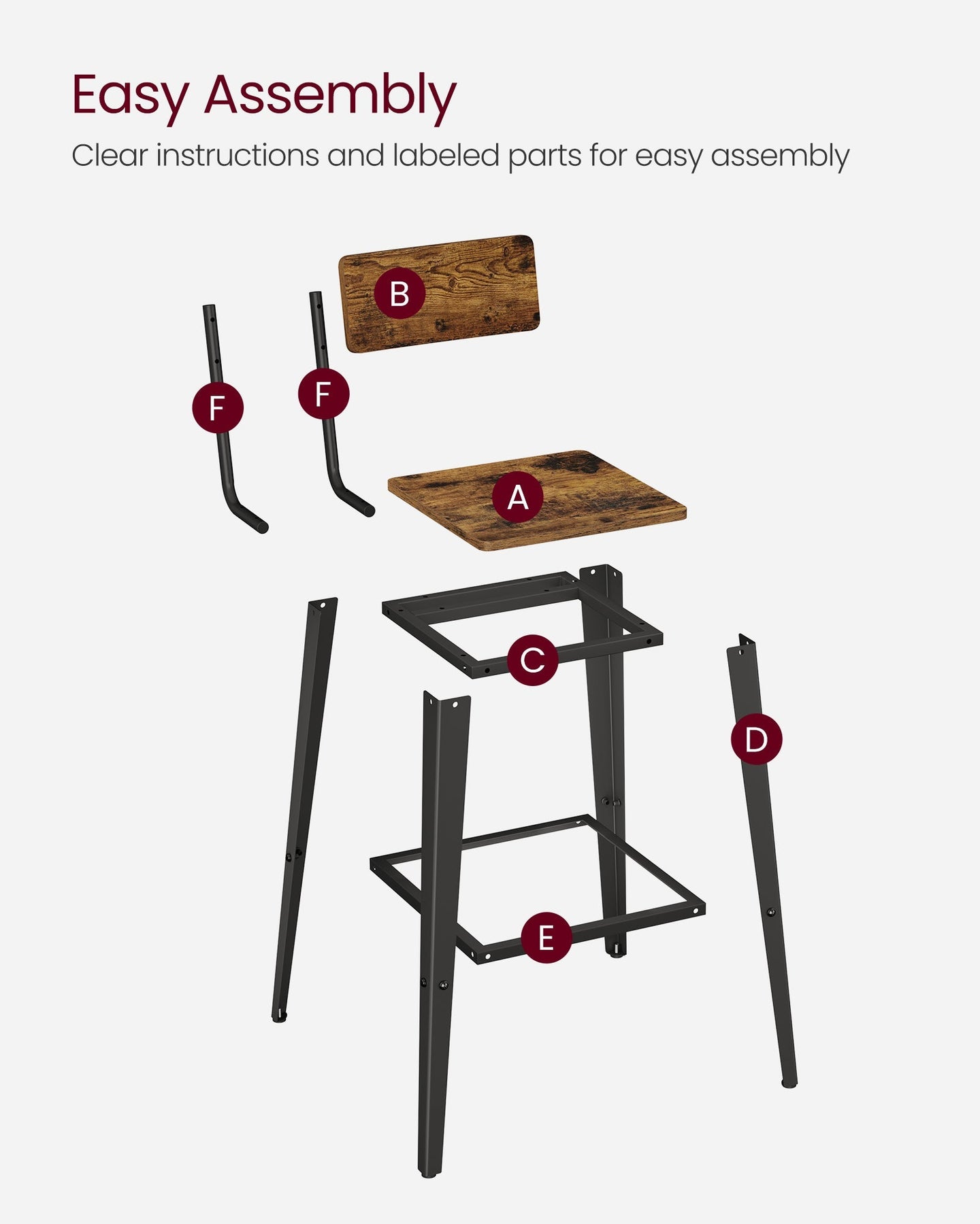 Industrial Steel Bar Stools Set of 2 - Steel - Rustic Brown and Black
