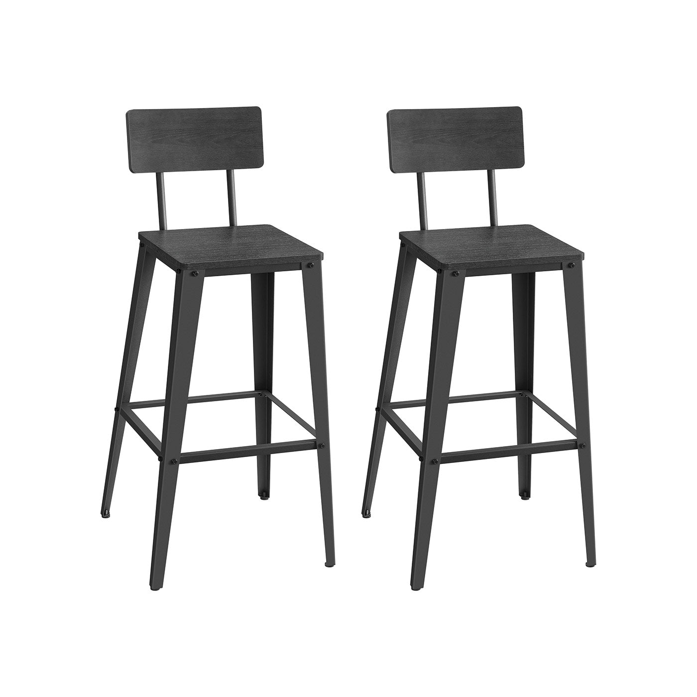 Bar Stool Set of 2 - Steel Frame - Ash Black and Ink Black
