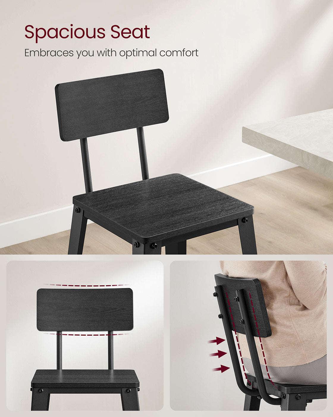Bar Stool Set of 2 - Steel Frame - Ash Black and Ink Black