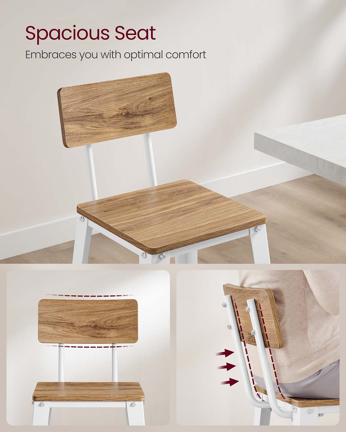 Bar Stool Set - Steel Frame - Wheat Brown - Backrest