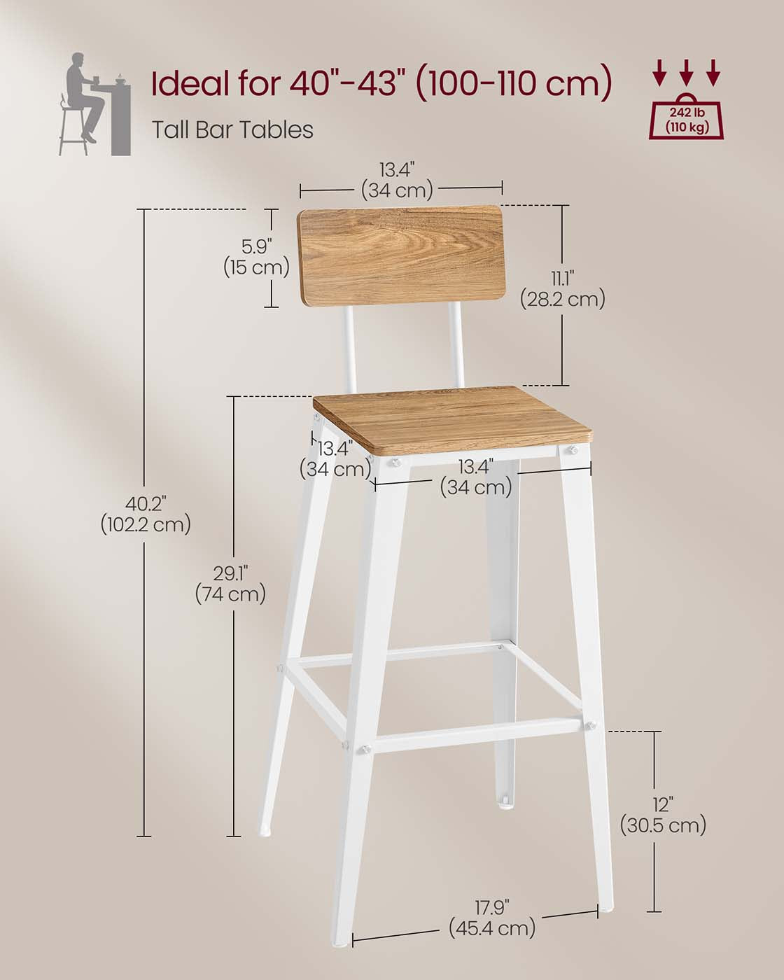 Bar Stool Set - Steel Frame - Wheat Brown - Backrest