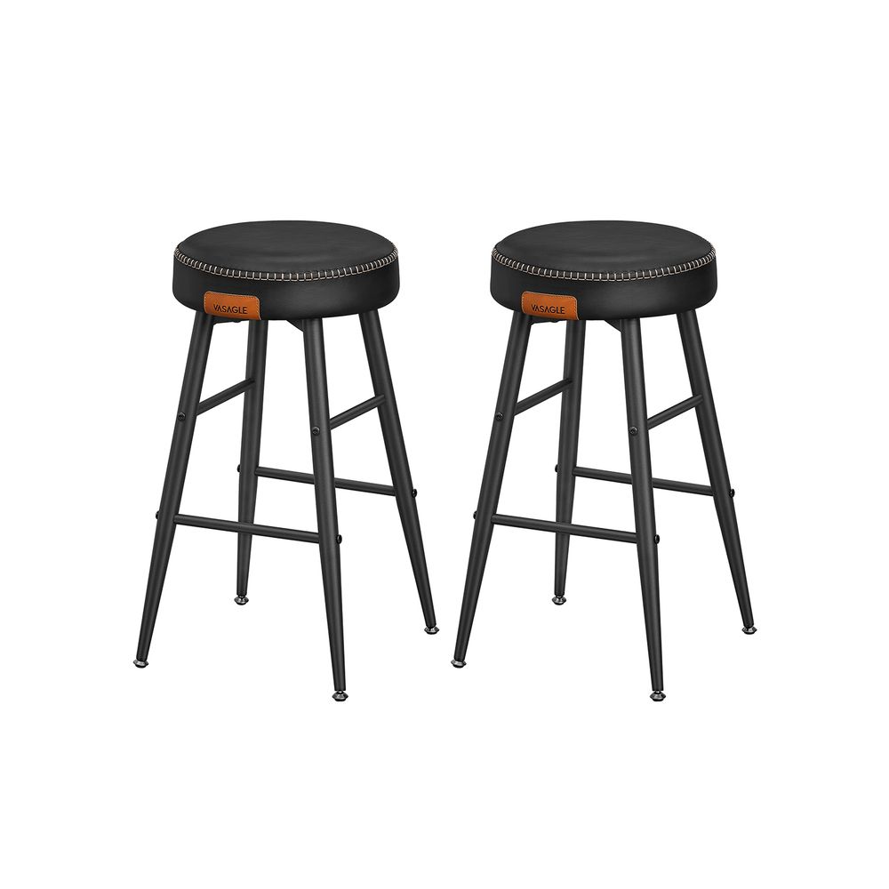 Bar Stools Set of 2 - Synthetic Leather - Black