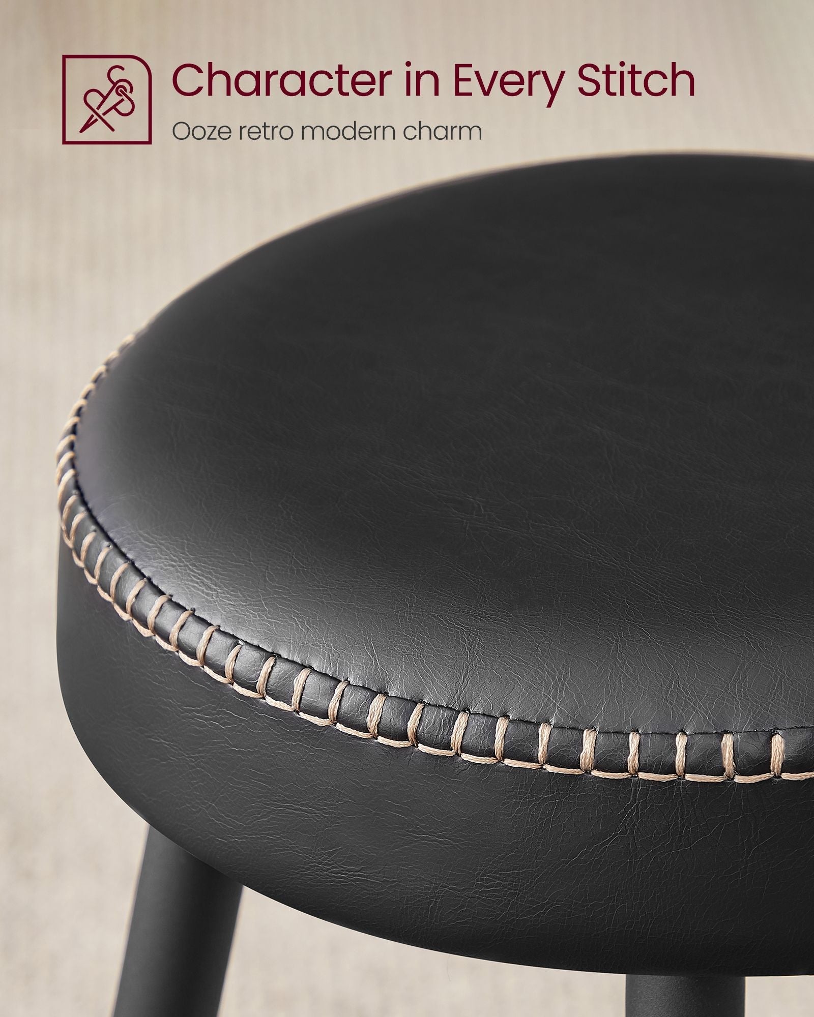 Bar Stools Set of 2 - Synthetic Leather - Black