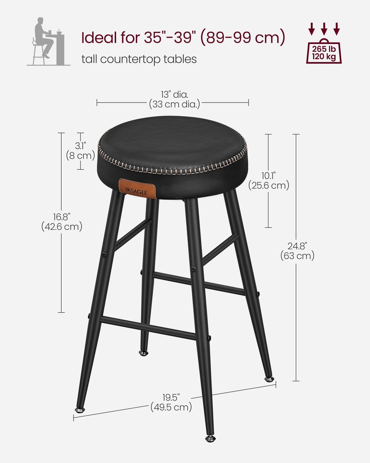 Bar Stools Set of 2 - Synthetic Leather - Black