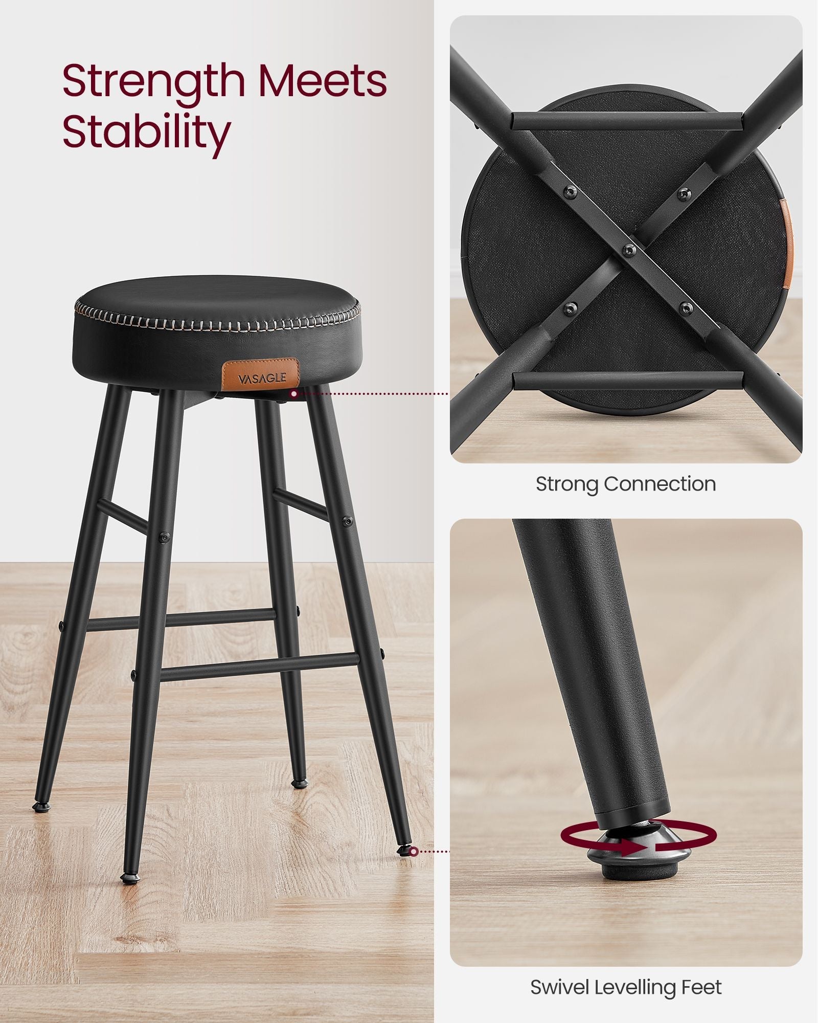 Bar Stools Set of 2 - Synthetic Leather - Black