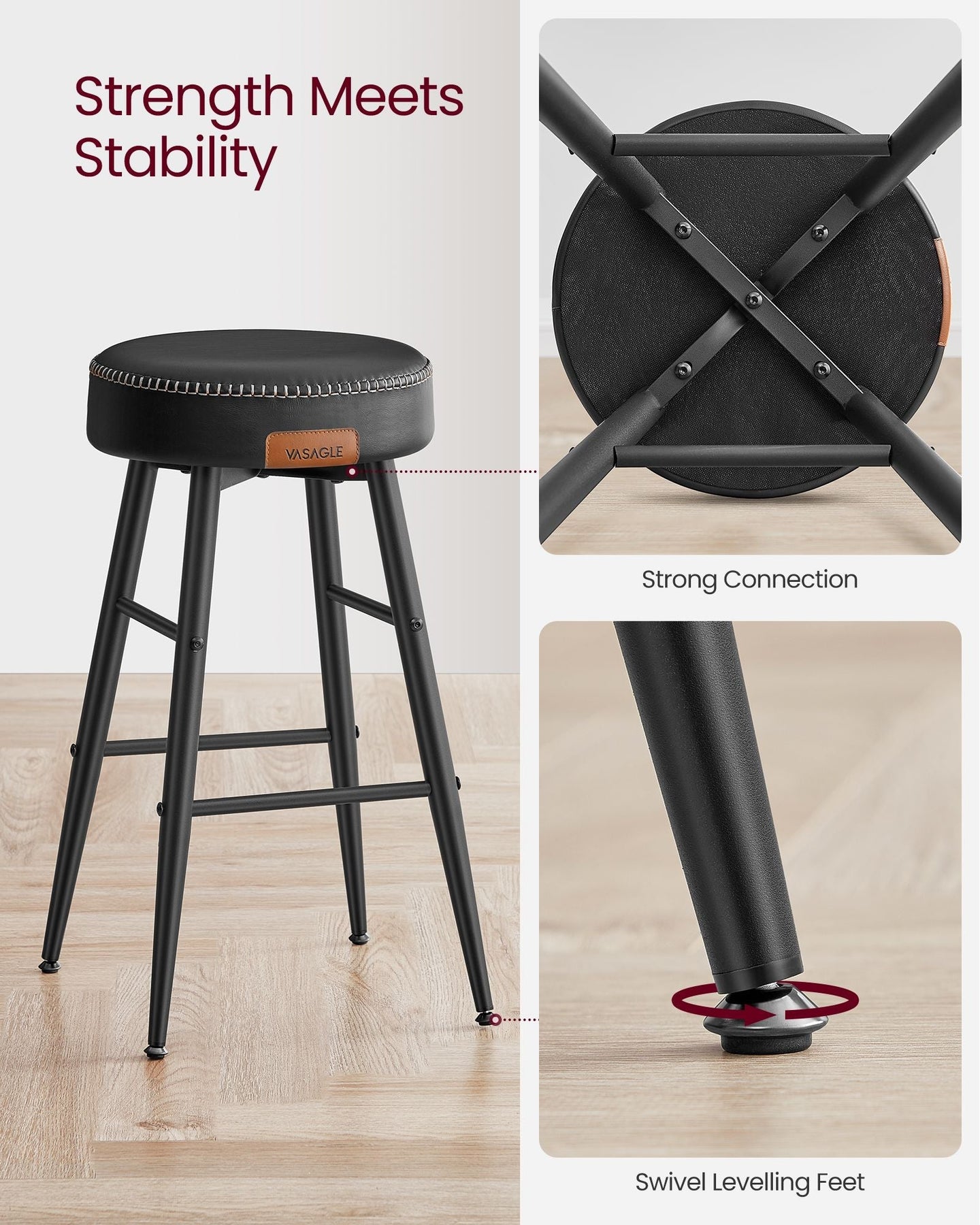 Bar Stools Set of 2 - Synthetic Leather - Black