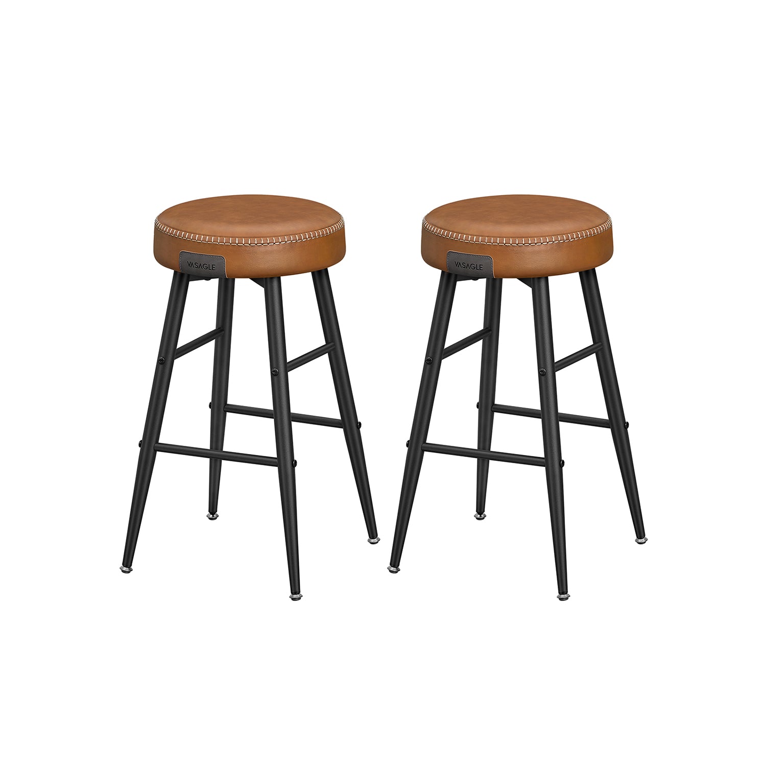 Bar Stools Set of 2 - Synthetic Leather - Black