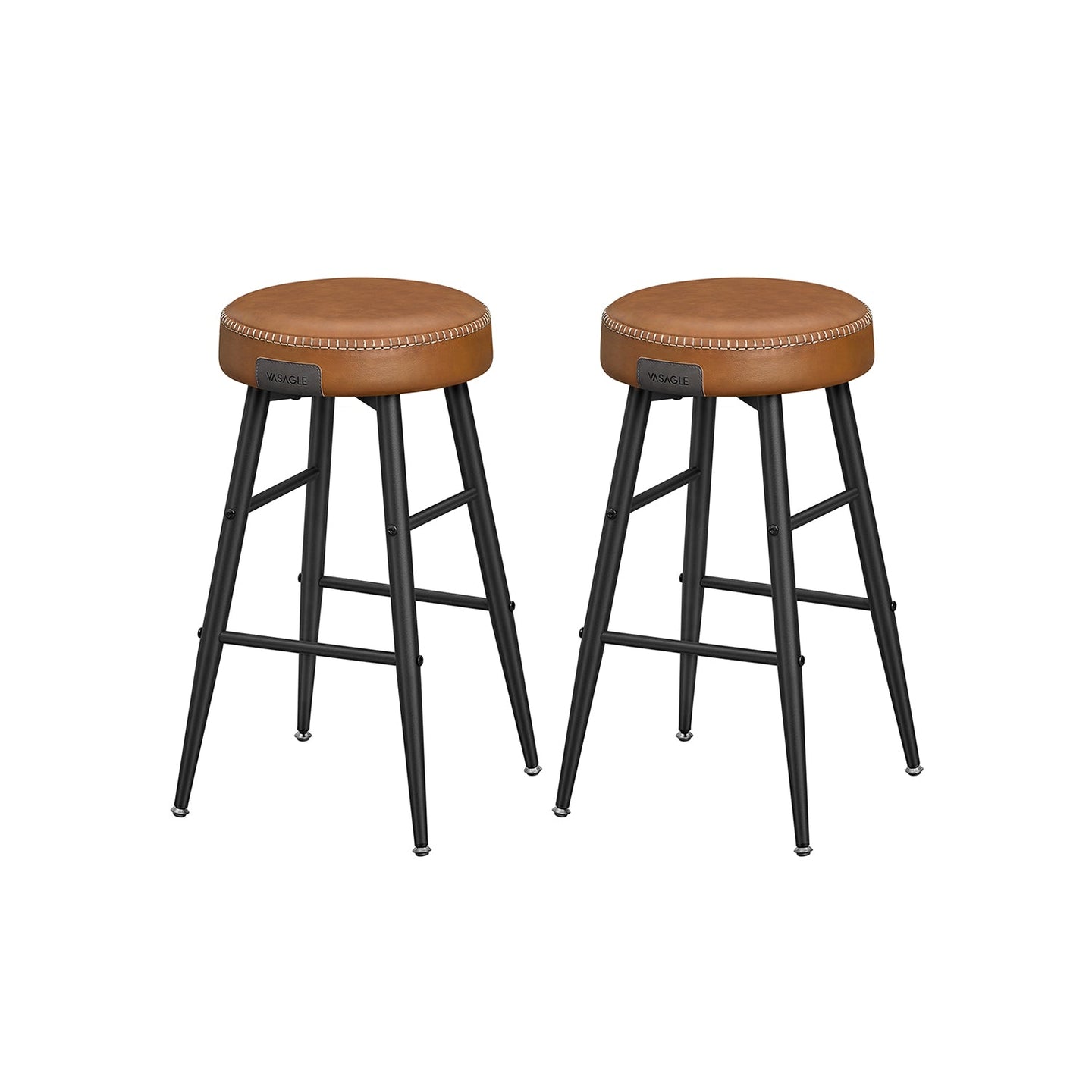 Bar Stools Set of 2 - Synthetic Leather - Black