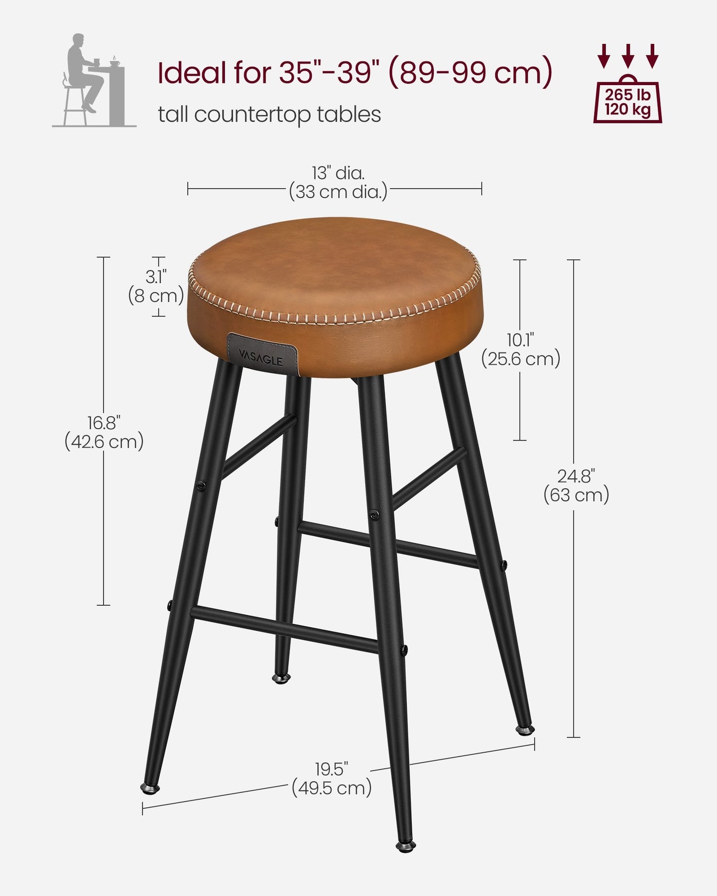 Bar Stools Set of 2 - Synthetic Leather - Black