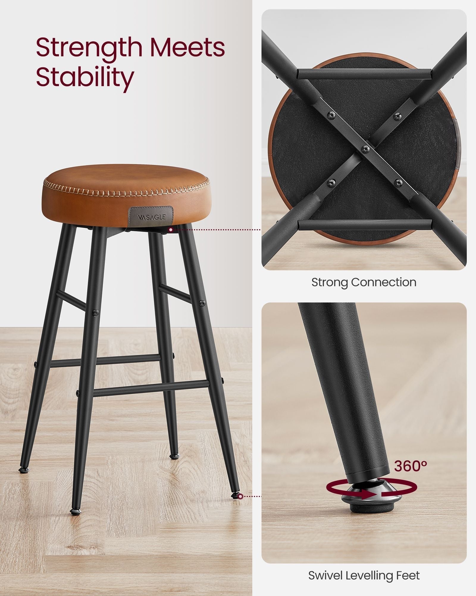 Bar Stools Set of 2 - Synthetic Leather - Black