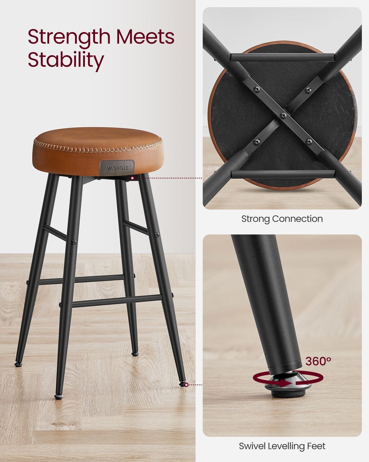 Bar Stools Set of 2 - Synthetic Leather - Black