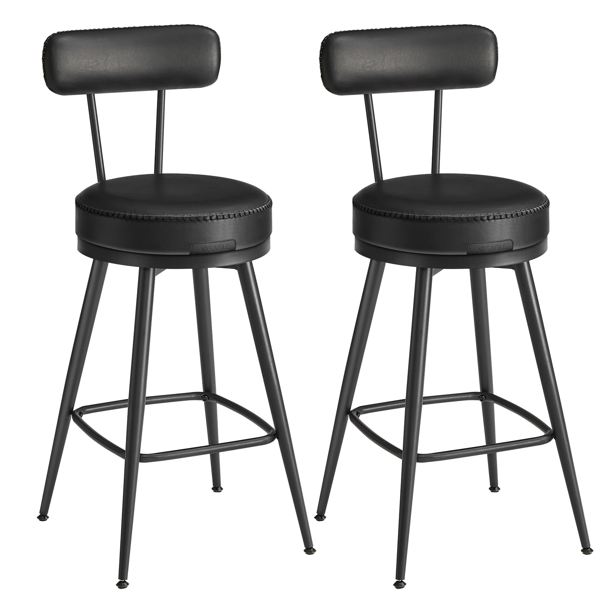 Swivel Bar Stools Set of 2 - 360° Design - Synthetic Leather - Caramel Brown