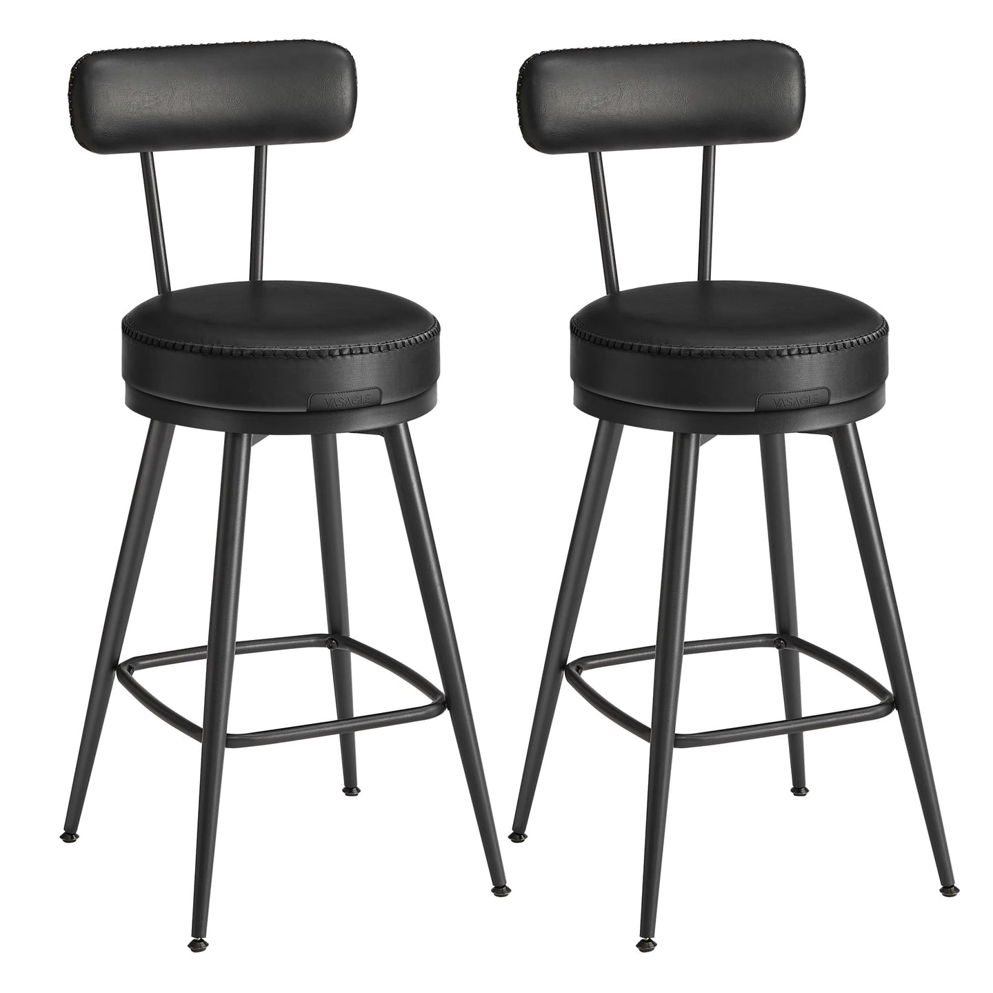 Swivel Bar Stools Set of 2 - 360° Design - Synthetic Leather - Caramel Brown