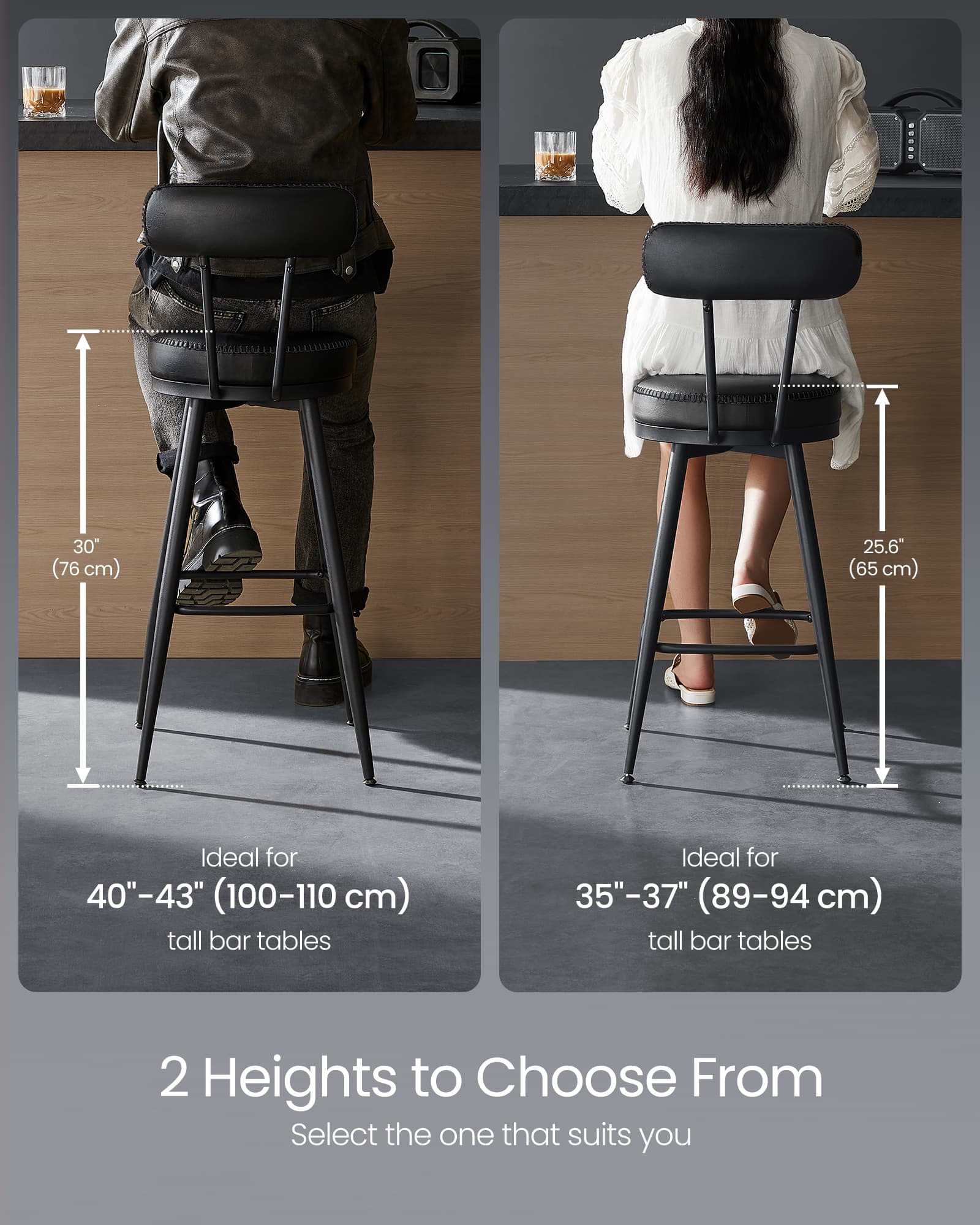 Swivel Bar Stools Set of 2 - 360° Design - Synthetic Leather - Caramel Brown