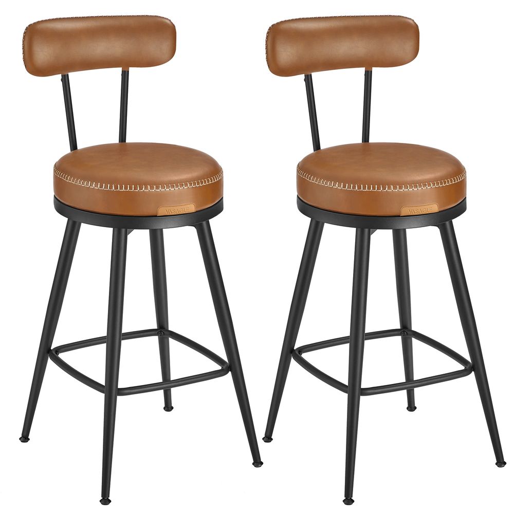 Swivel Bar Stools Set of 2 - 360° Design - Synthetic Leather - Caramel Brown