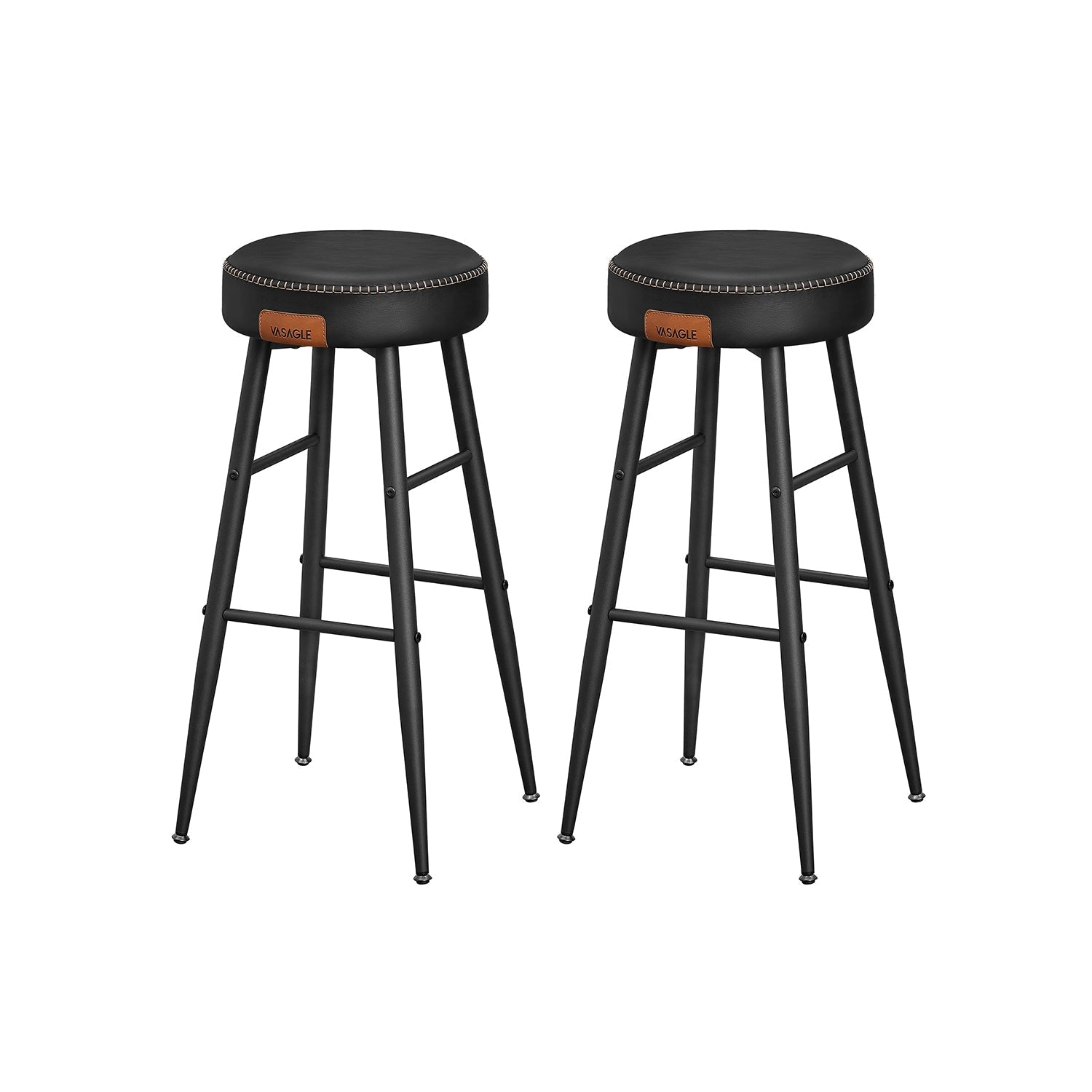 Bar Stools Set of 2 - Synthetic Leather - Black