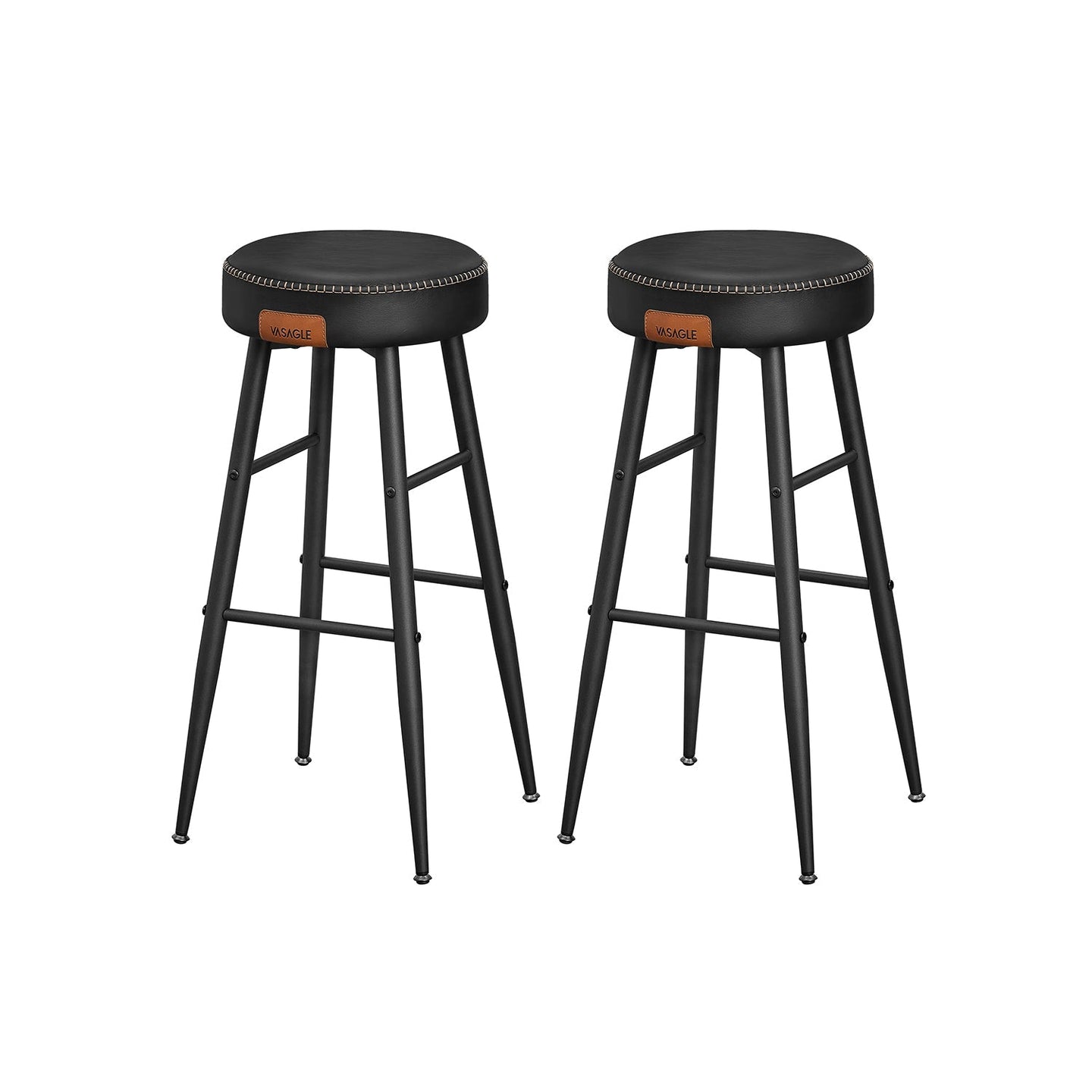 Bar Stools Set of 2 - Synthetic Leather - Black