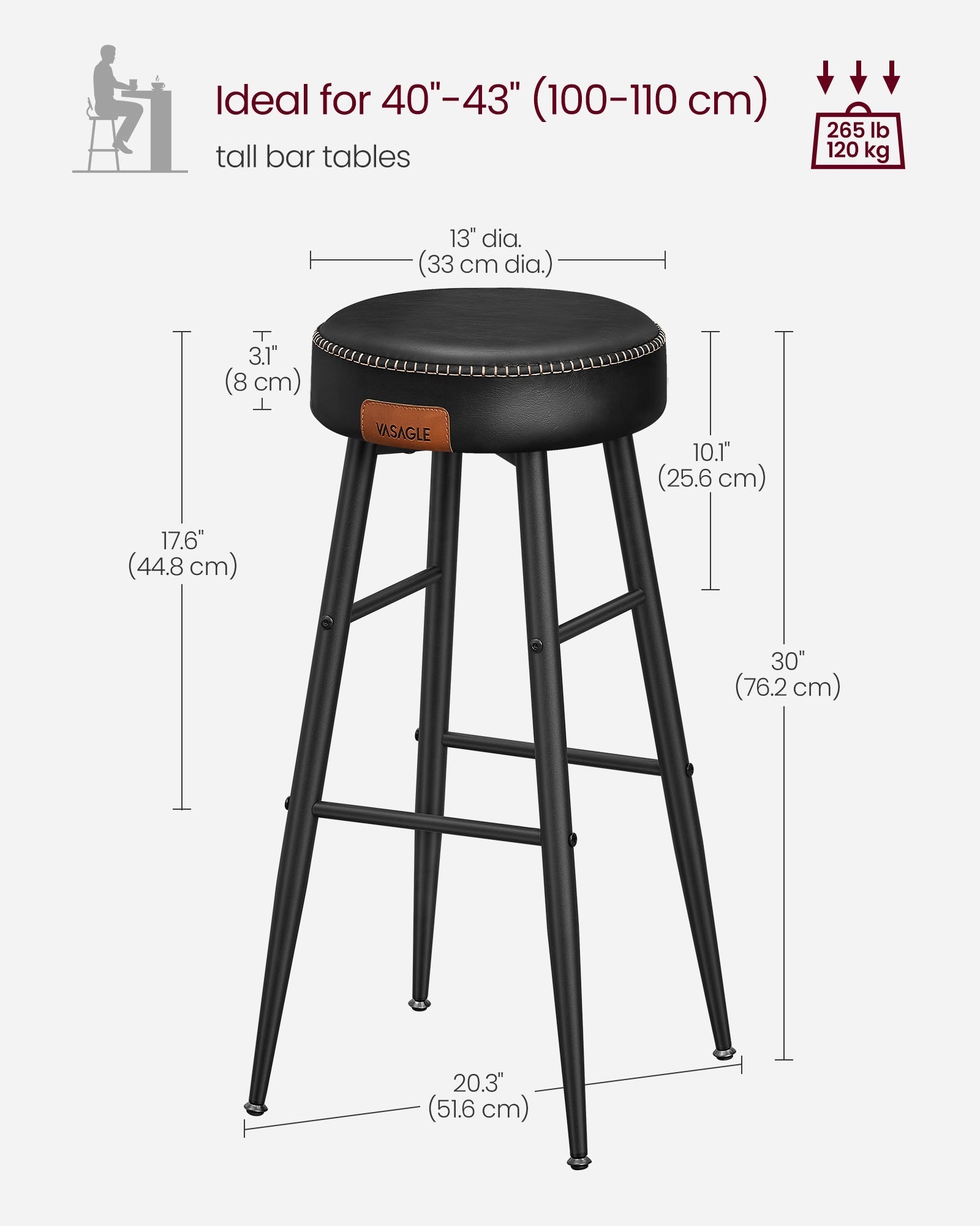 Bar Stools Set of 2 - Synthetic Leather - Black