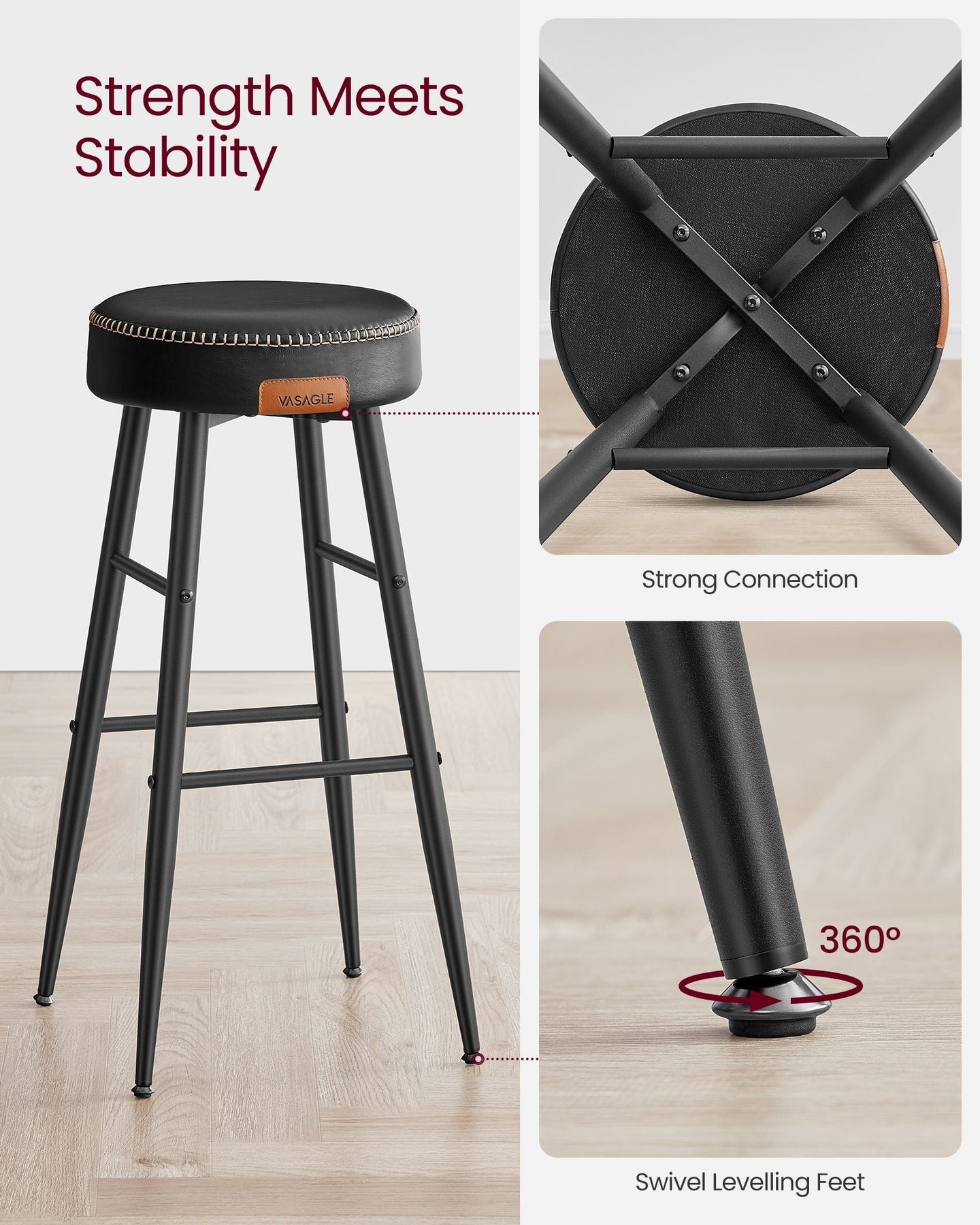 Bar Stools Set of 2 - Synthetic Leather - Black