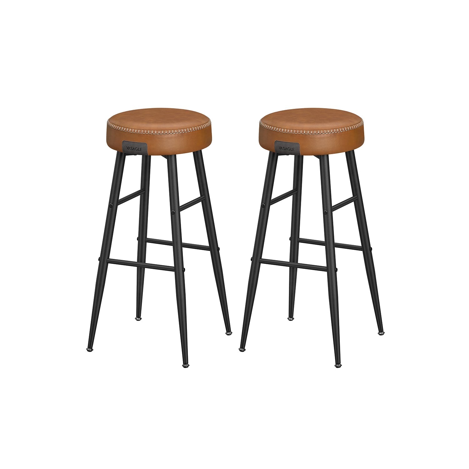 Bar Stools Set of 2 - Synthetic Leather - Black