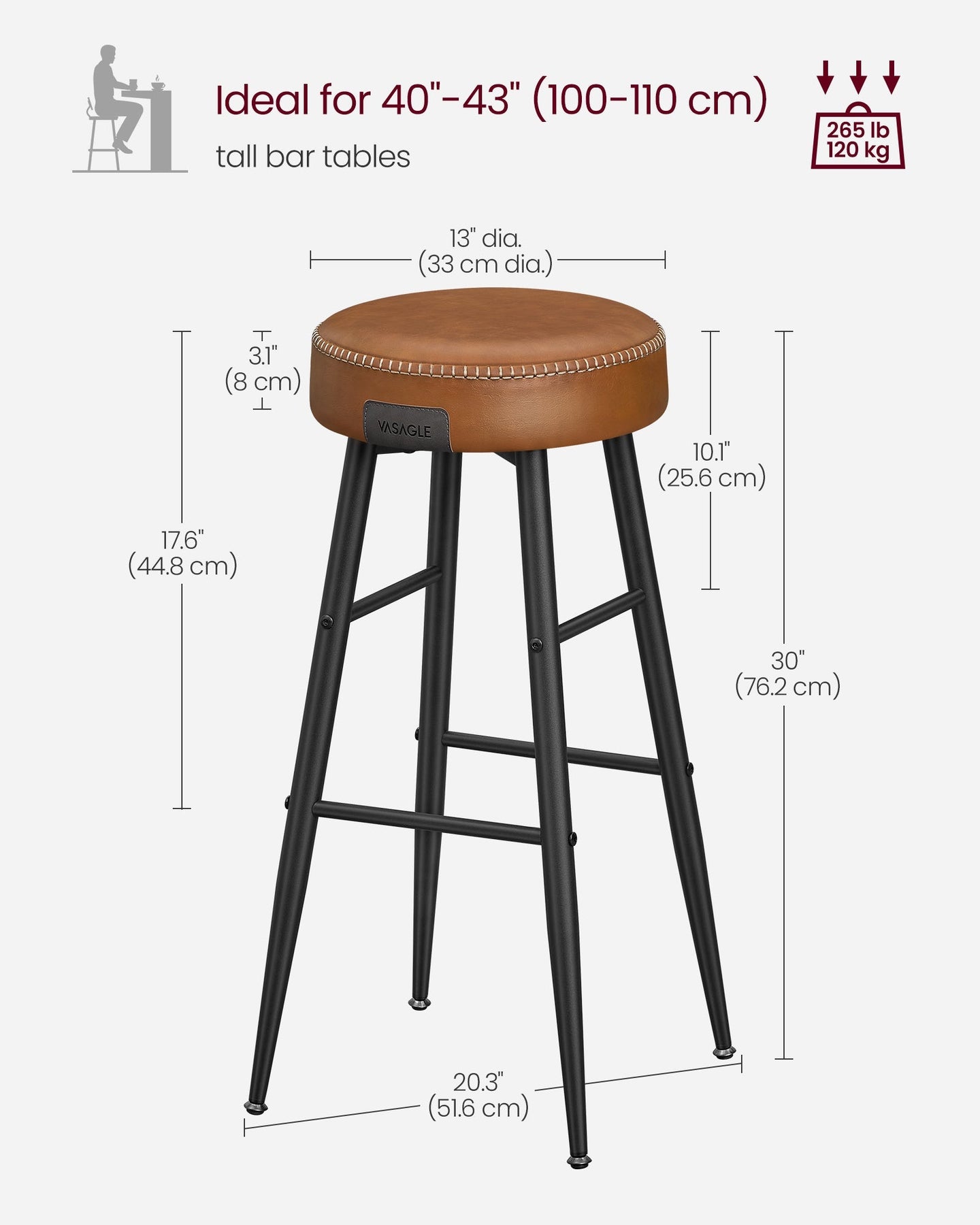Bar Stools Set of 2 - Synthetic Leather - Black
