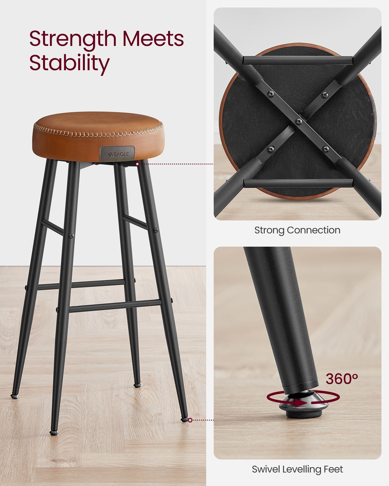 Bar Stools Set of 2 - Synthetic Leather - Black
