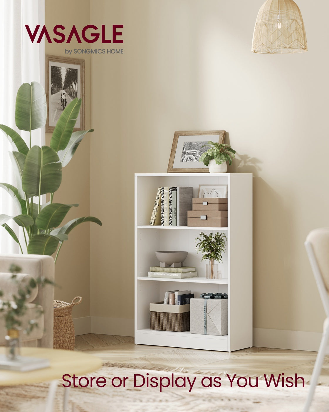 Bookcase - Wood - Natural Finish - 4-Tier with Adjustable Shelves