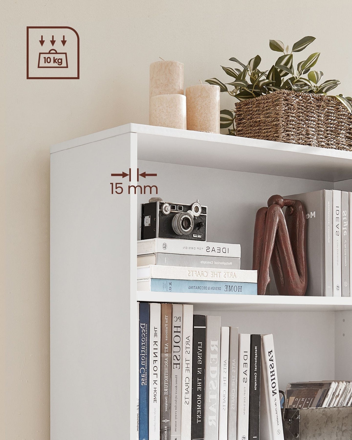 4 Tier Bookcase - Wood - White - Adjustable Shelves and Children's Bookshelf
