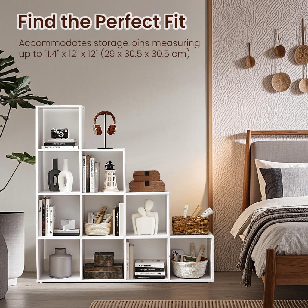 10-Cube Storage Unit - Wood - Cloud White - Versatile Open Compartment Design for Books and Photos