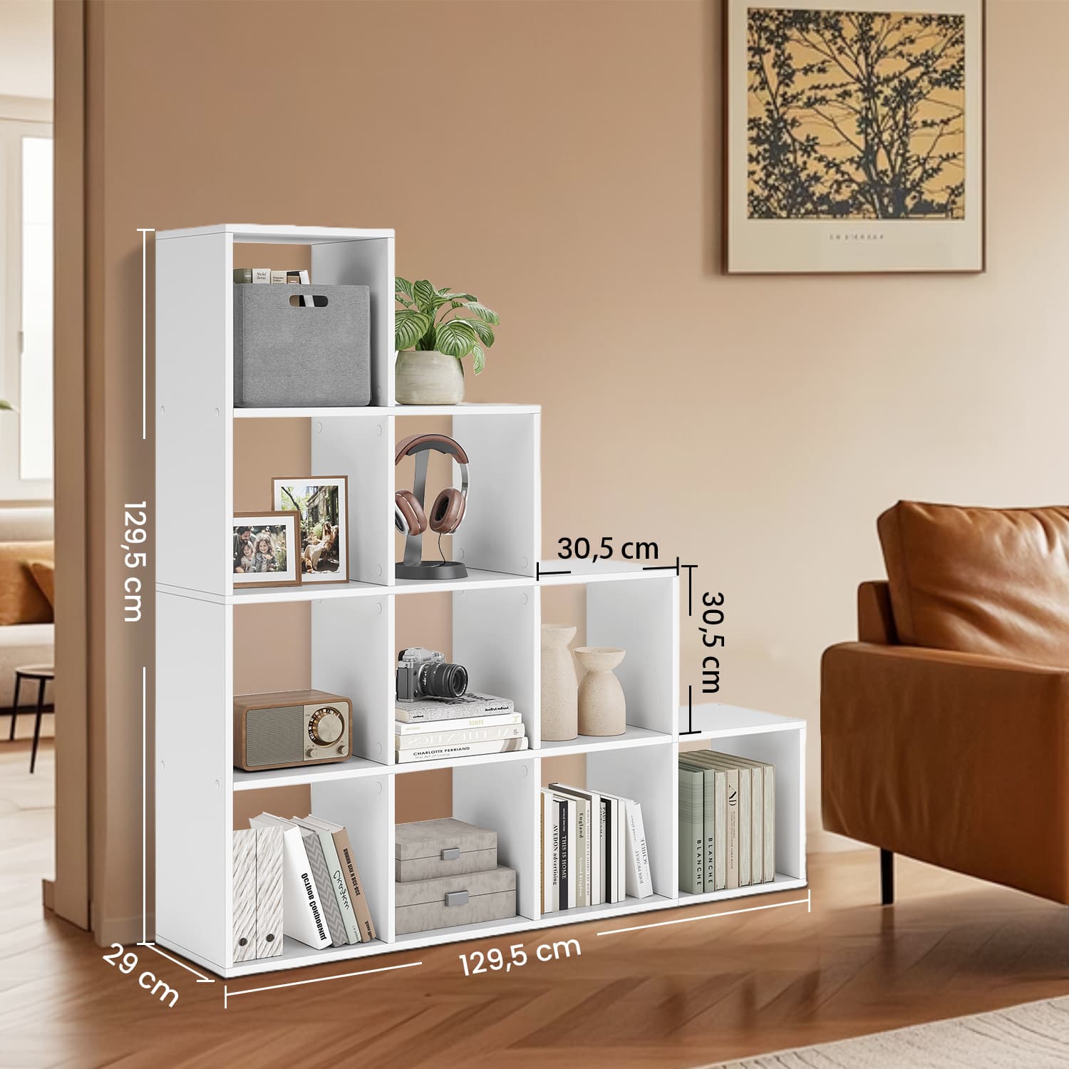 10-Cube Storage Unit - Wood - Cloud White - Versatile Open Compartment Design for Books and Photos