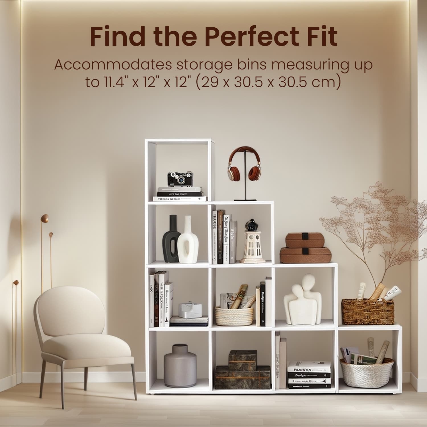 10-Cube Storage Unit - Wood - Cloud White - Versatile Open Compartment Design for Books and Photos