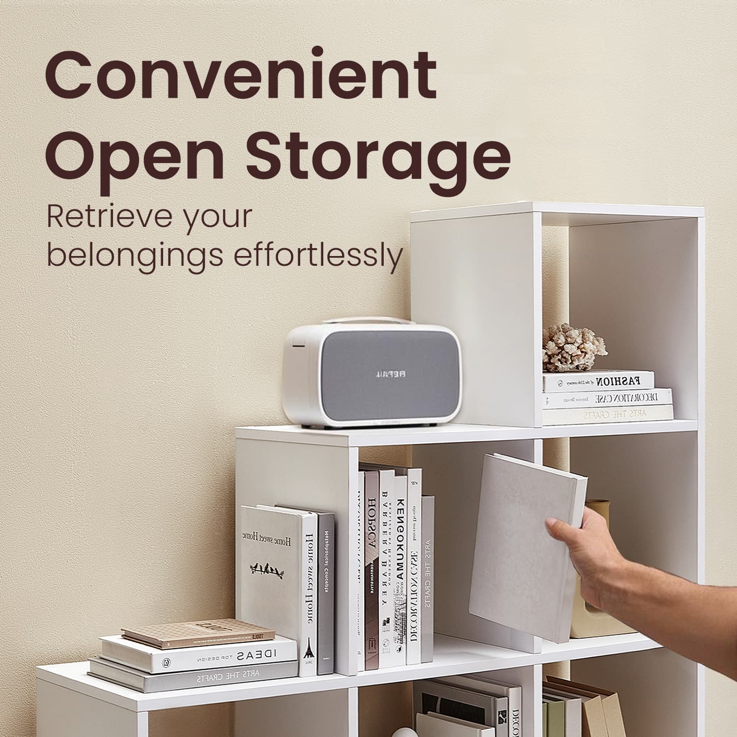 10-Cube Storage Unit - Wood - Cloud White - Versatile Open Compartment Design for Books and Photos