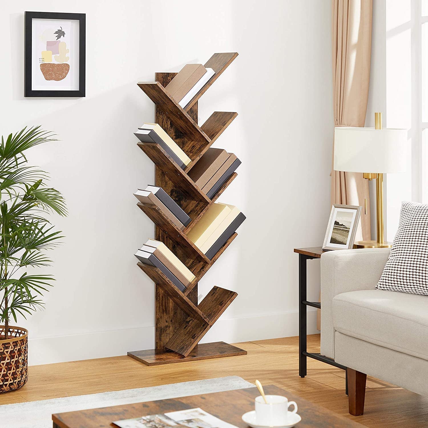 8-Tier Bookshelf - Wood - Rustic Brown - Floor Standing Design
