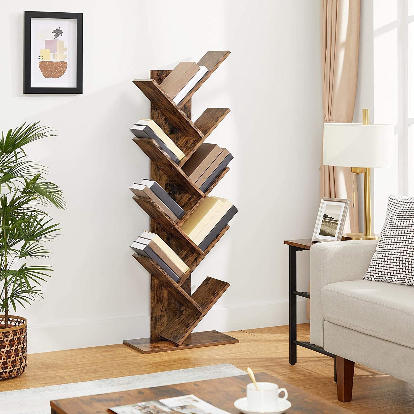 8-Tier Bookshelf - Wood - Rustic Brown - Floor Standing Design