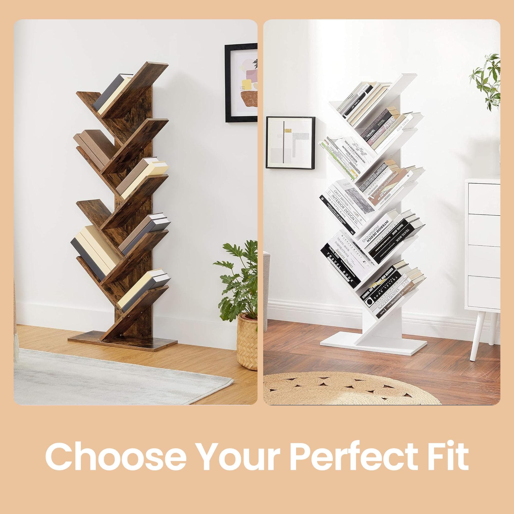 Corner Bookcase - Wood - Rustic Brown - 9-Tier Design for Books and Media