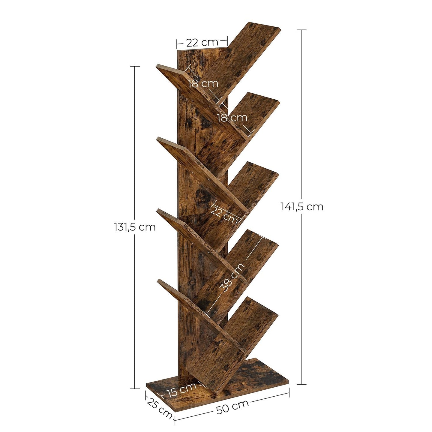 8-Tier Bookshelf - Wood - Rustic Brown - Floor Standing Design